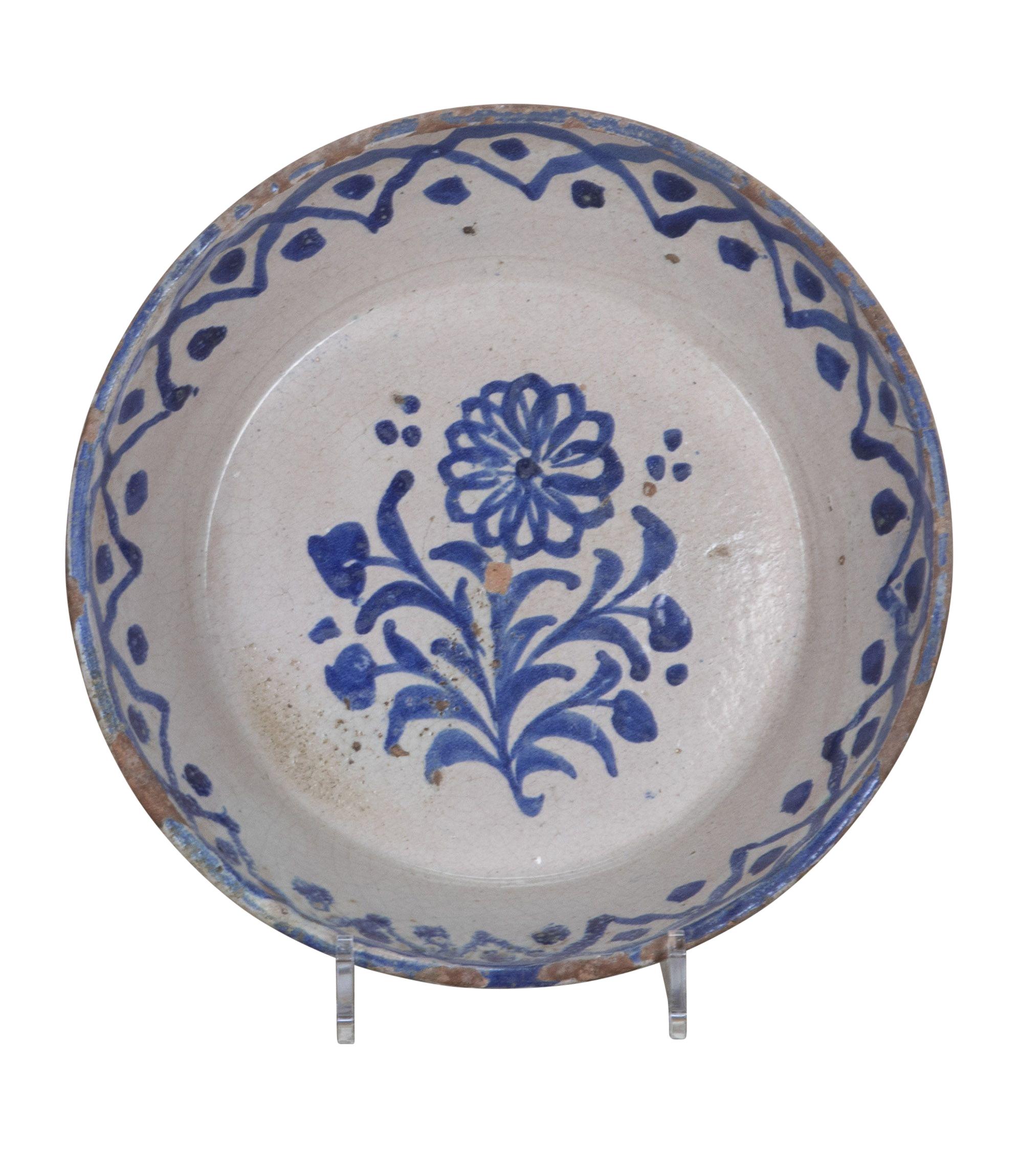 Espagnol Fin du 19e siècle, bol en poterie espagnole bleu et blanc Fajalauza en vente