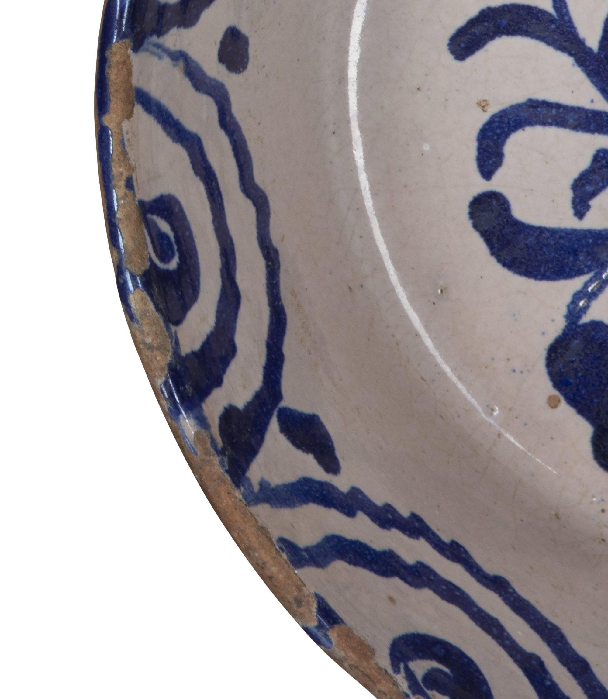 Fin du 19e siècle, bol en poterie espagnole bleu et blanc Fajalauza Bon état - En vente à Tetbury, Gloucestershire