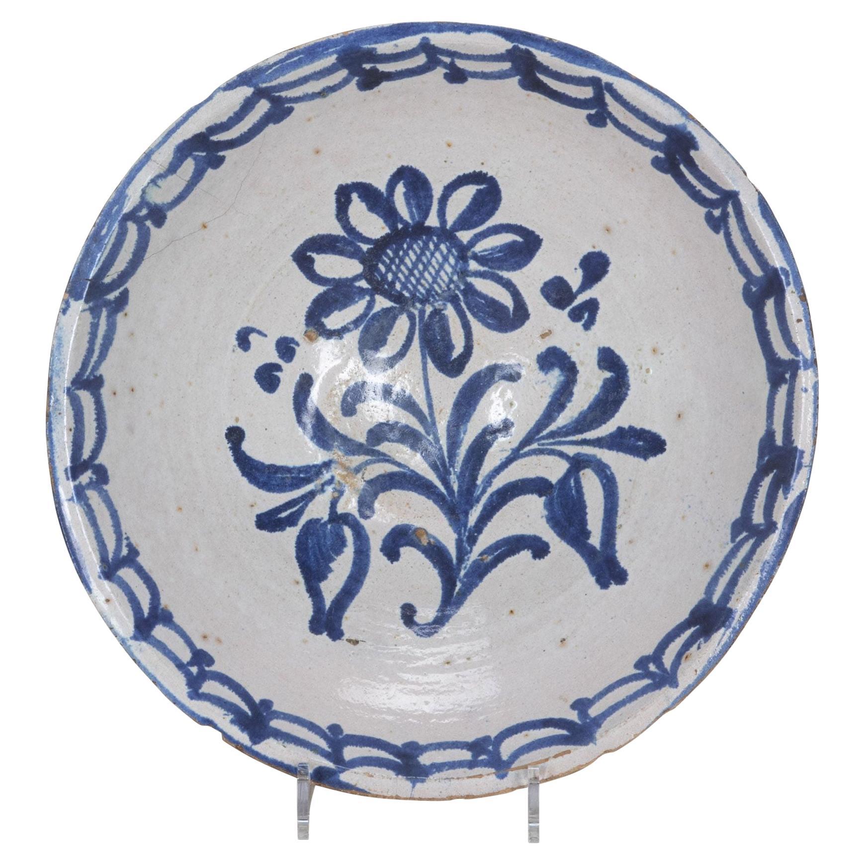 Late 19th Century Spanish Blue and White Fajalauza Pottery Bowl