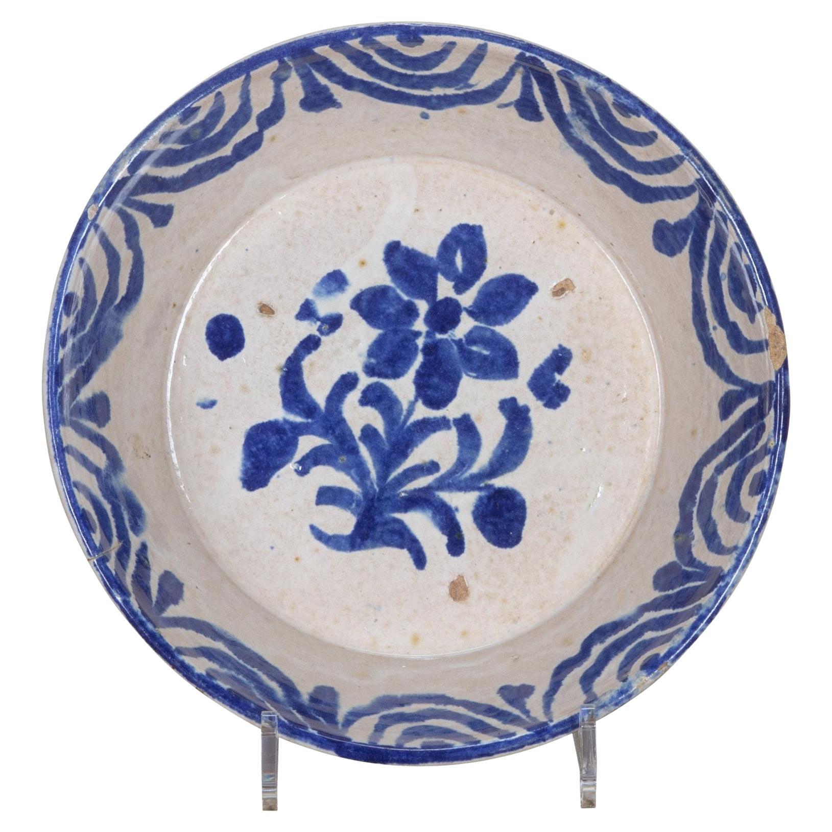 Late 19th Century Spanish Blue and White Fajalauza Pottery Bowl