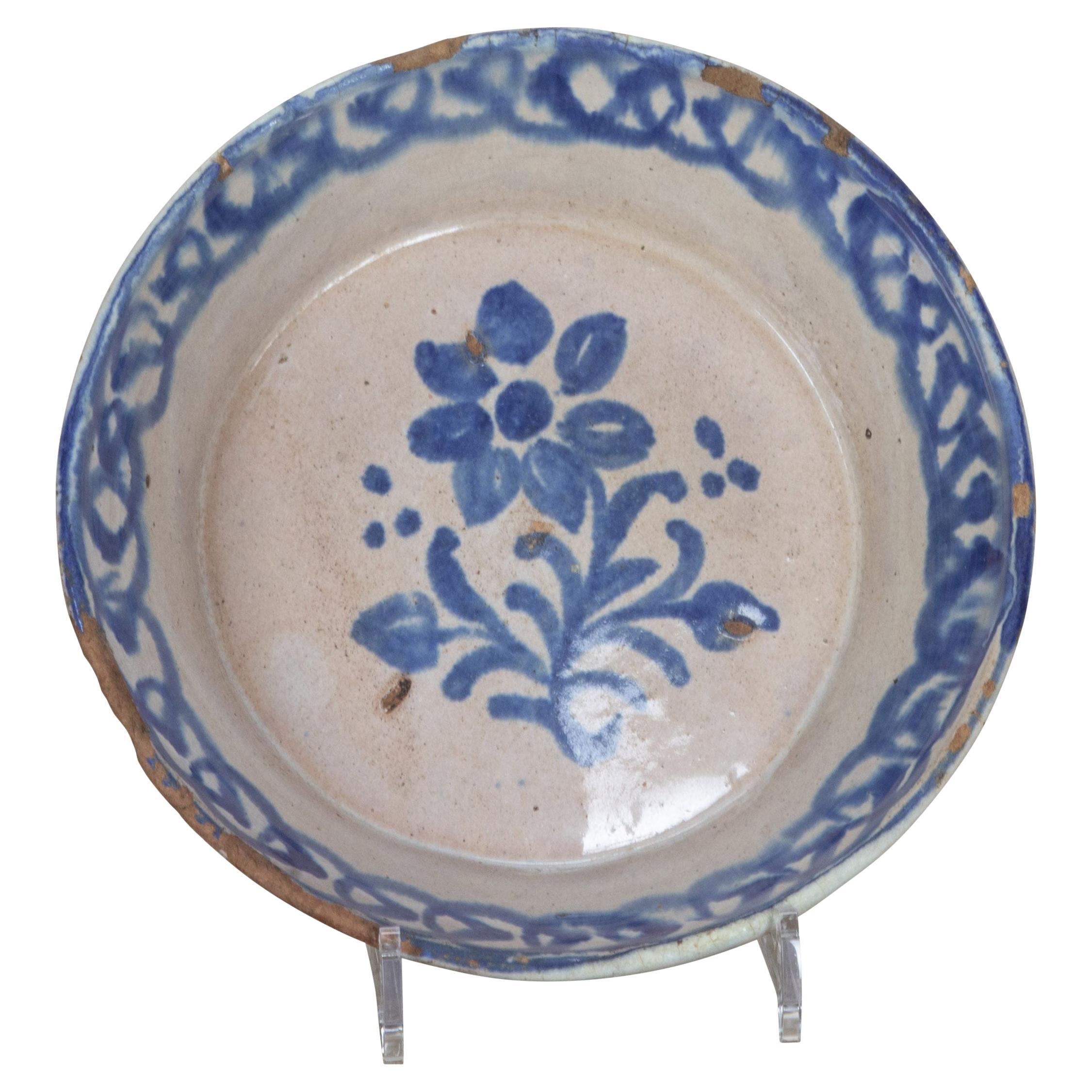 Fin du 19e siècle, bol en poterie espagnole bleu et blanc Fajalauza