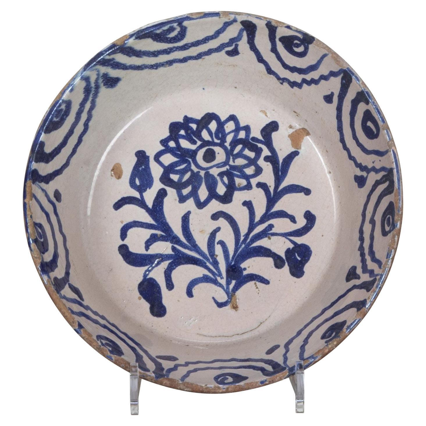 Late 19th Century Spanish Blue and White Fajalauza Pottery Bowl