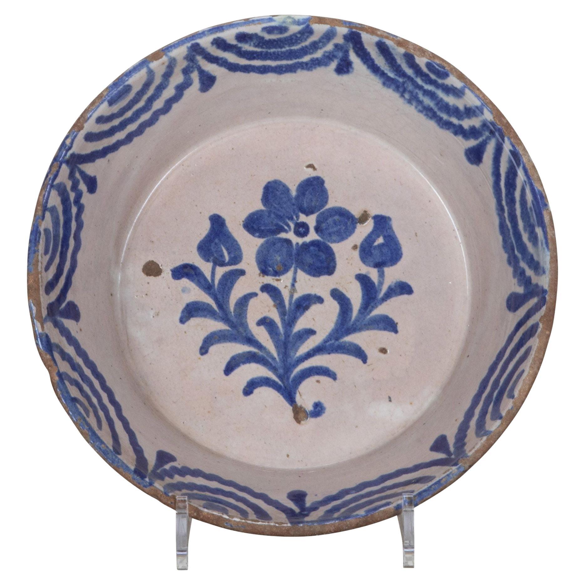 Late 19th Century Spanish Blue and White Fajalauza Pottery Bowl