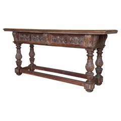 Late 19th Century  Spanish Carved Walnut Console Table with Thre Drawers