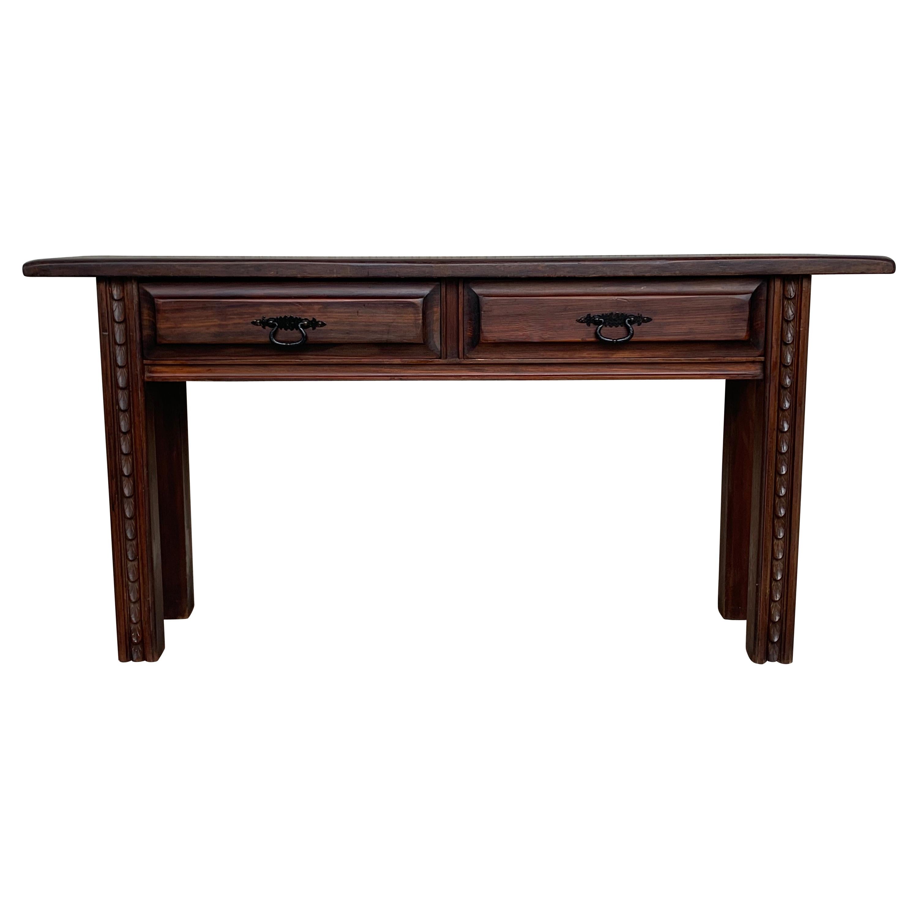 Late 19th Century Spanish Console Table with Drawers and Carved Legs