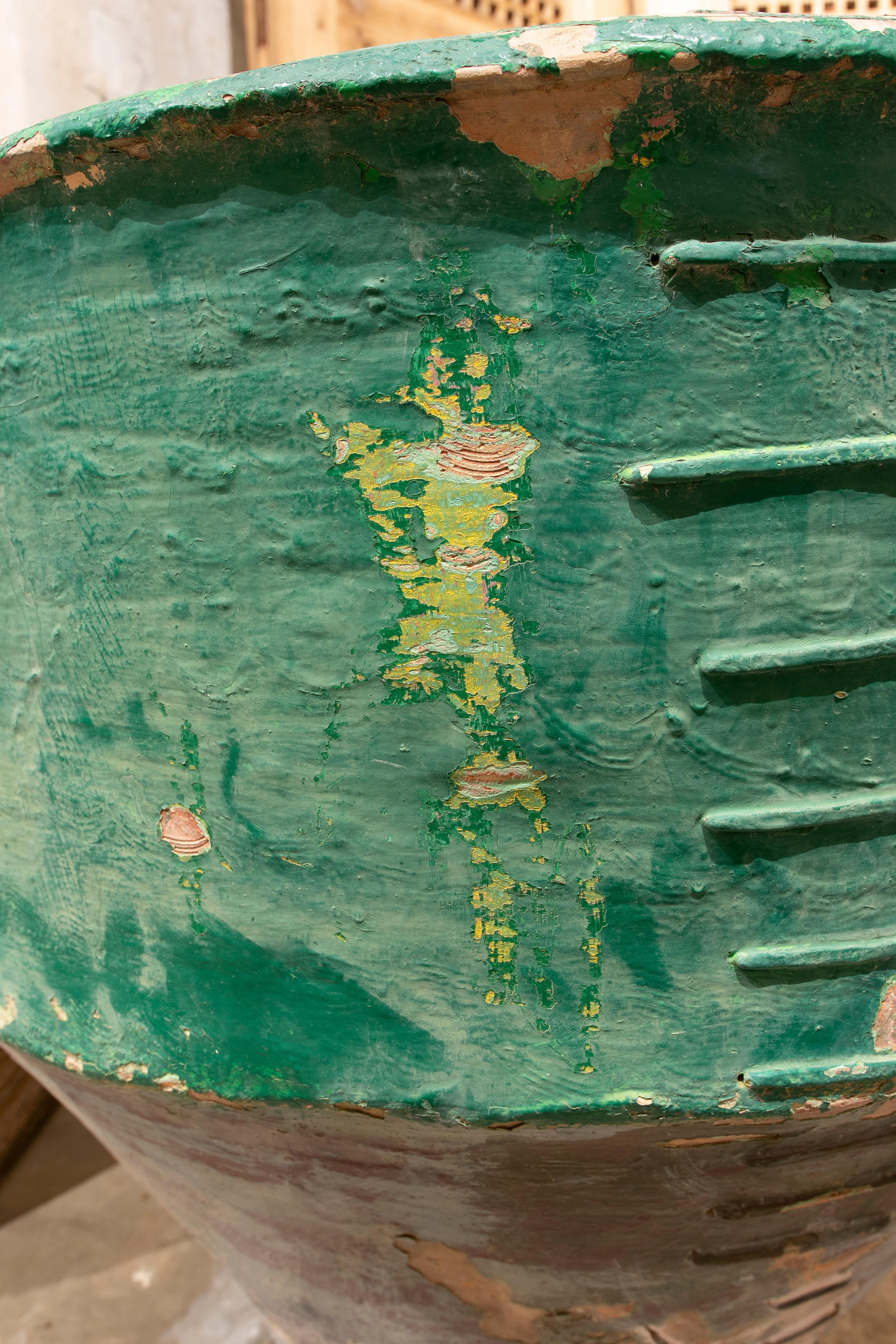 Late-19th Century Spanish Green Terracotta Vase Urn Restored w/ Staples 8