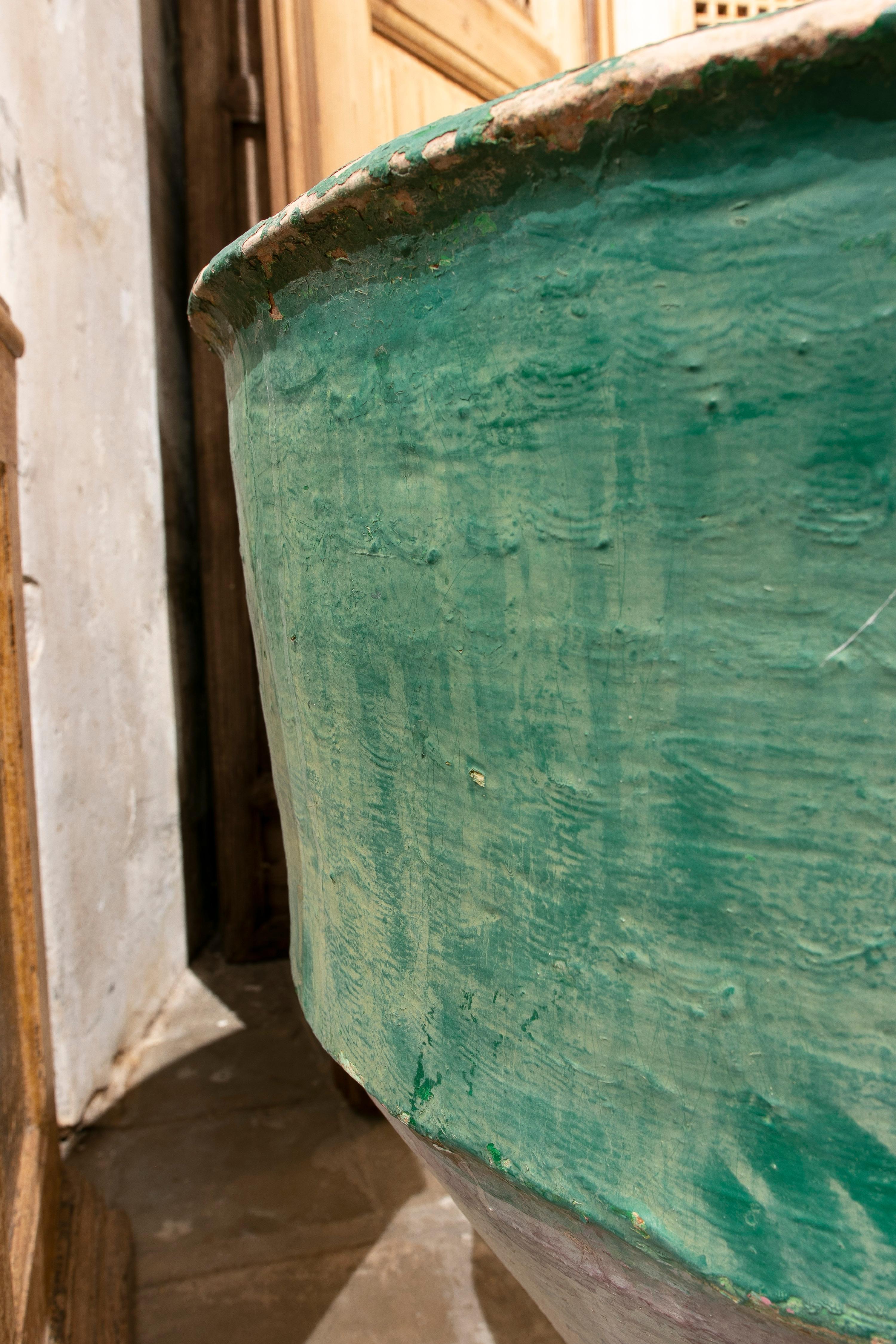Late-19th Century Spanish Green Terracotta Vase Urn Restored w/ Staples 9