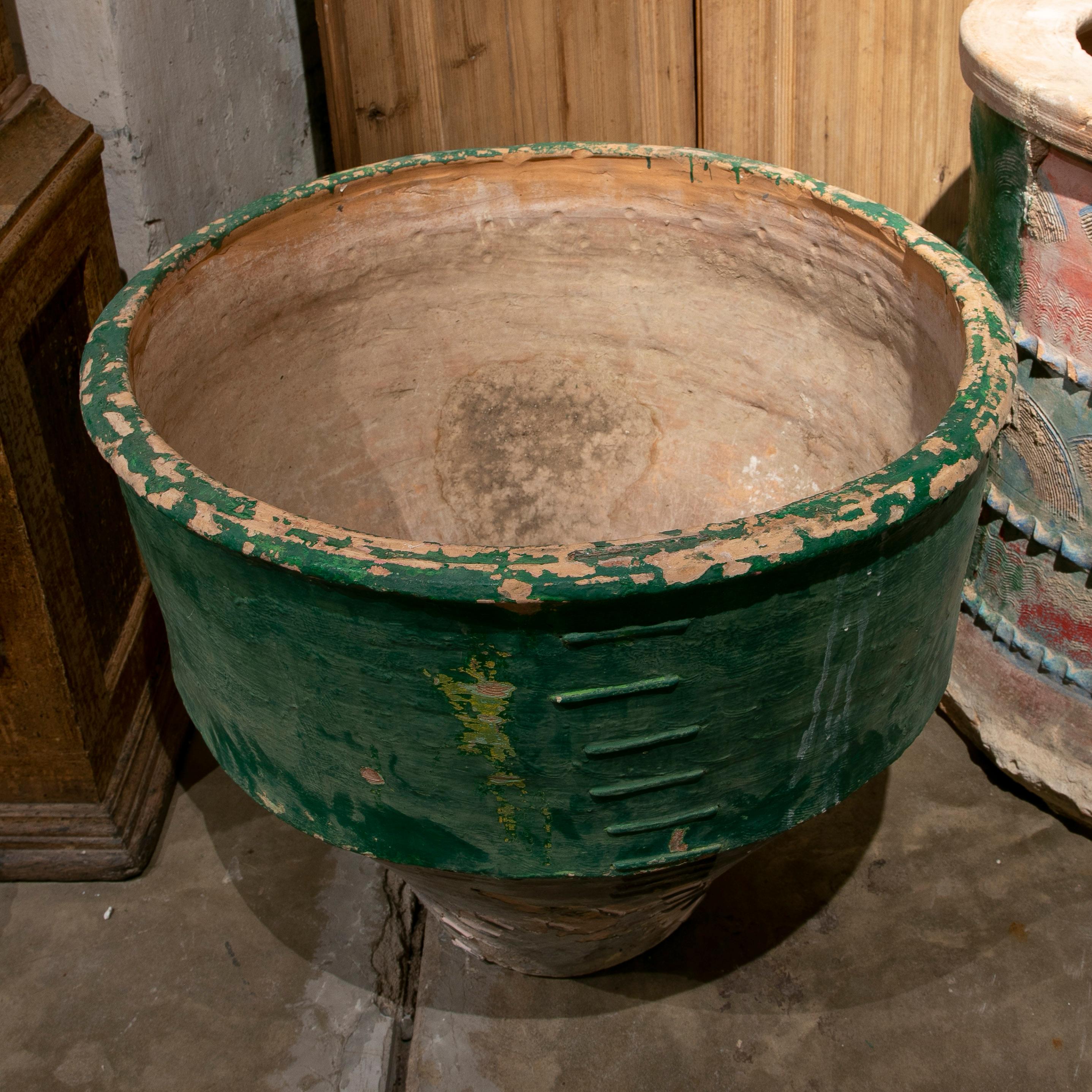Late-19th Century Spanish Green Terracotta Vase Urn Restored w/ Staples 4