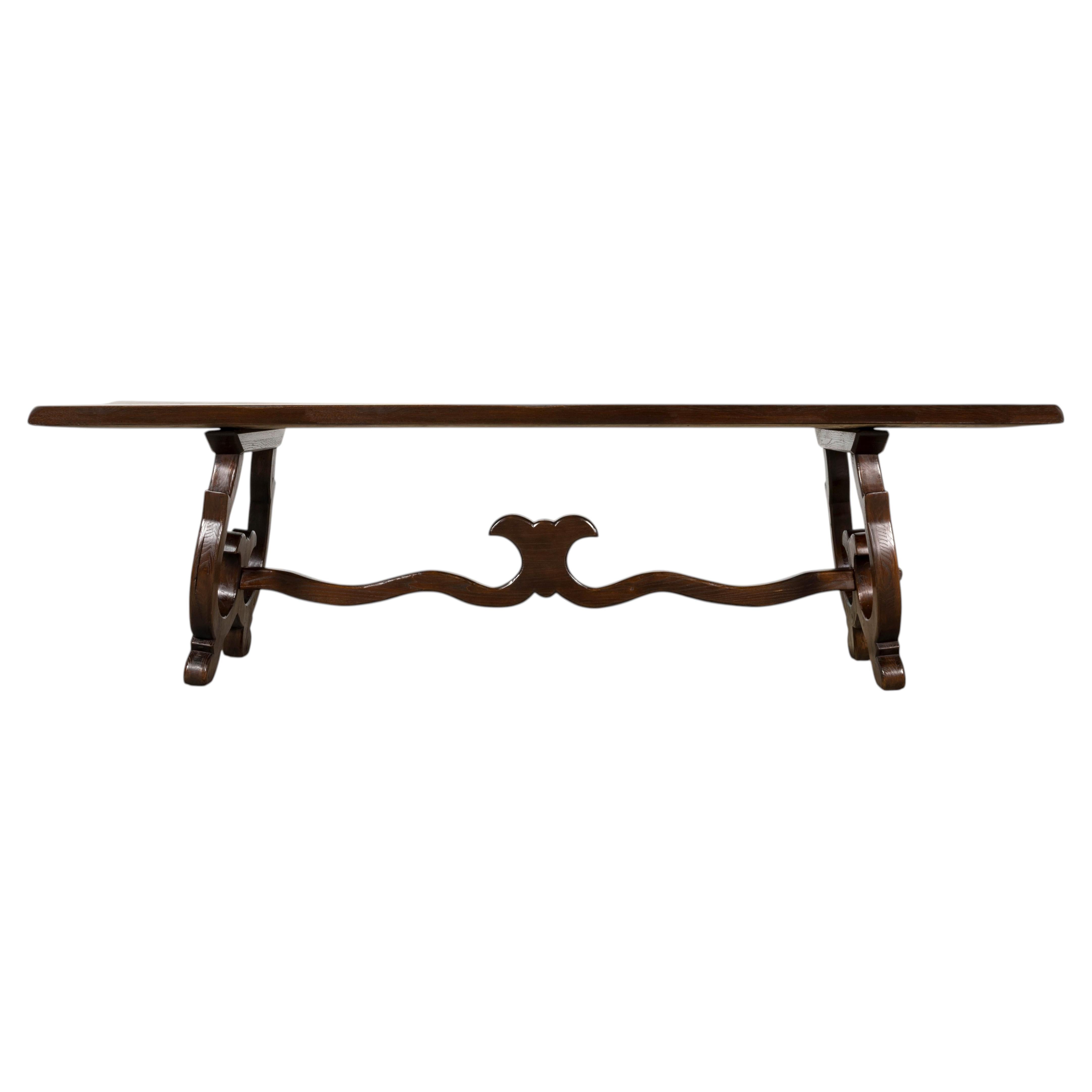 19th Century Spanish Oak Refectory Table with Monumental Trestle Base