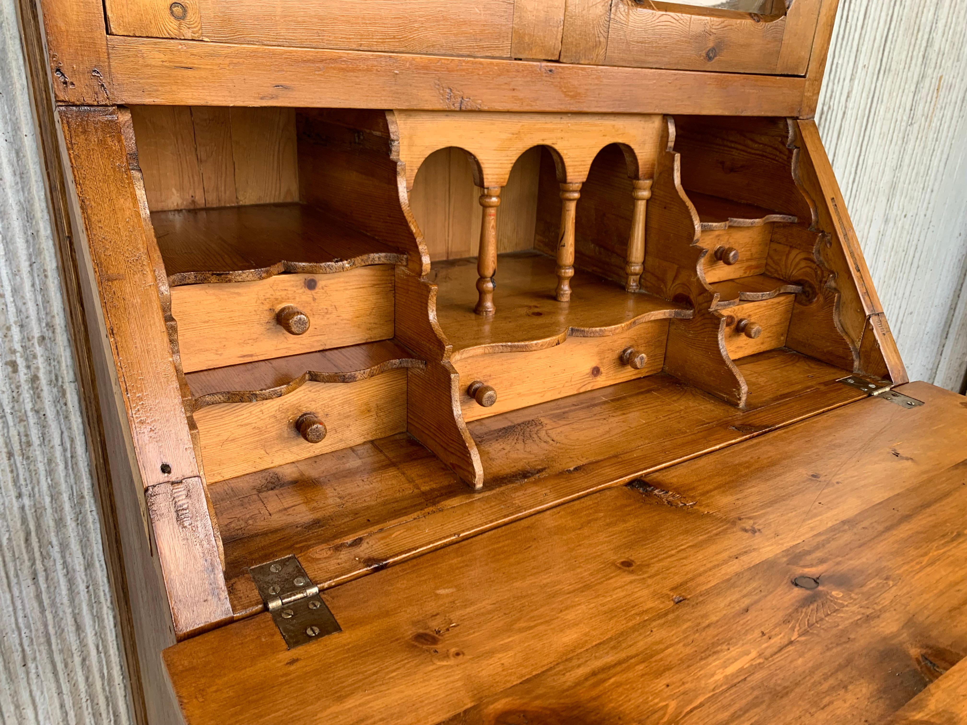 English Late 19th Century Spanish Pine Bureau Bookcase ‘Secretaire’