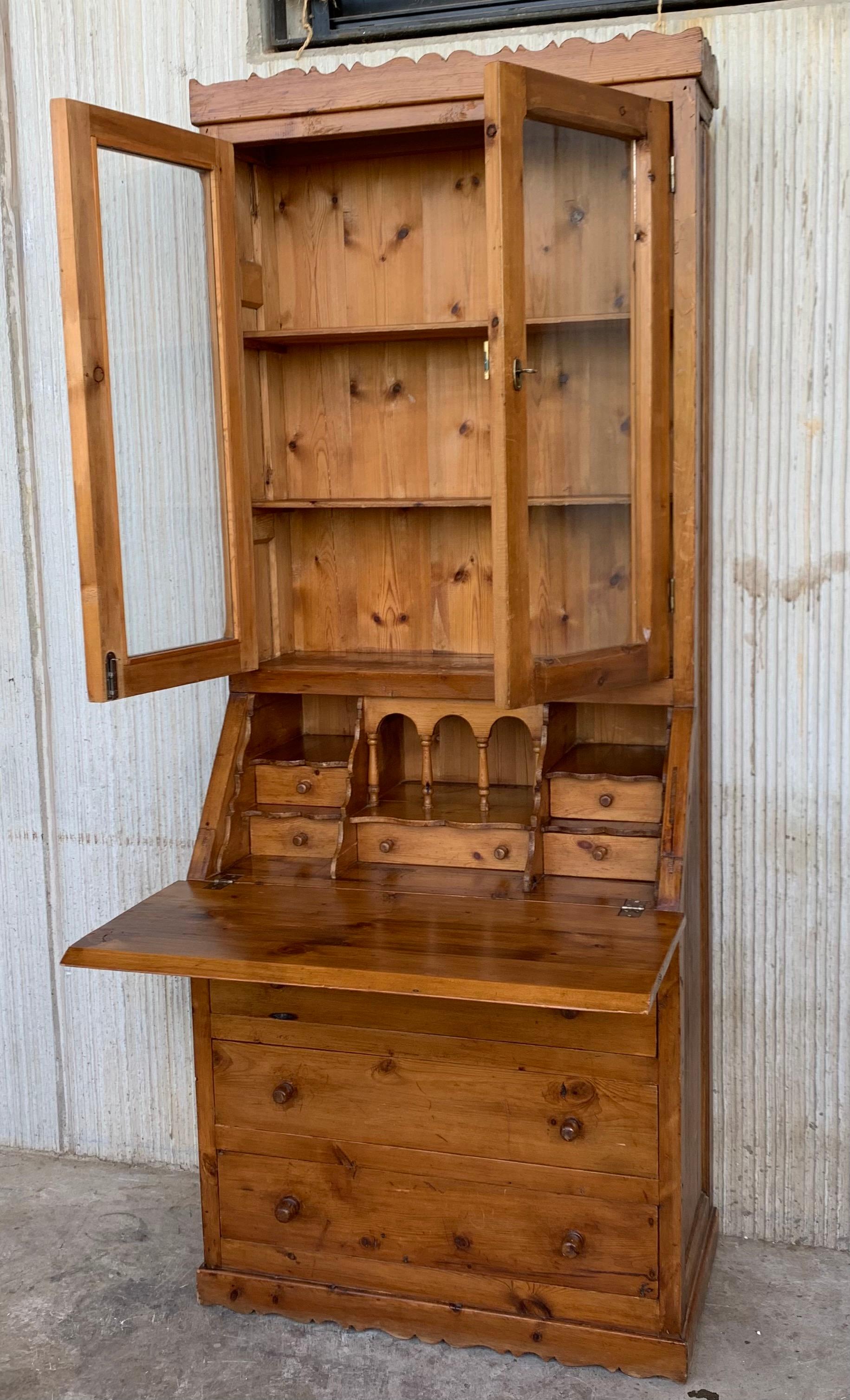 Late 19th Century Spanish Pine Bureau Bookcase ‘Secretaire’ 1