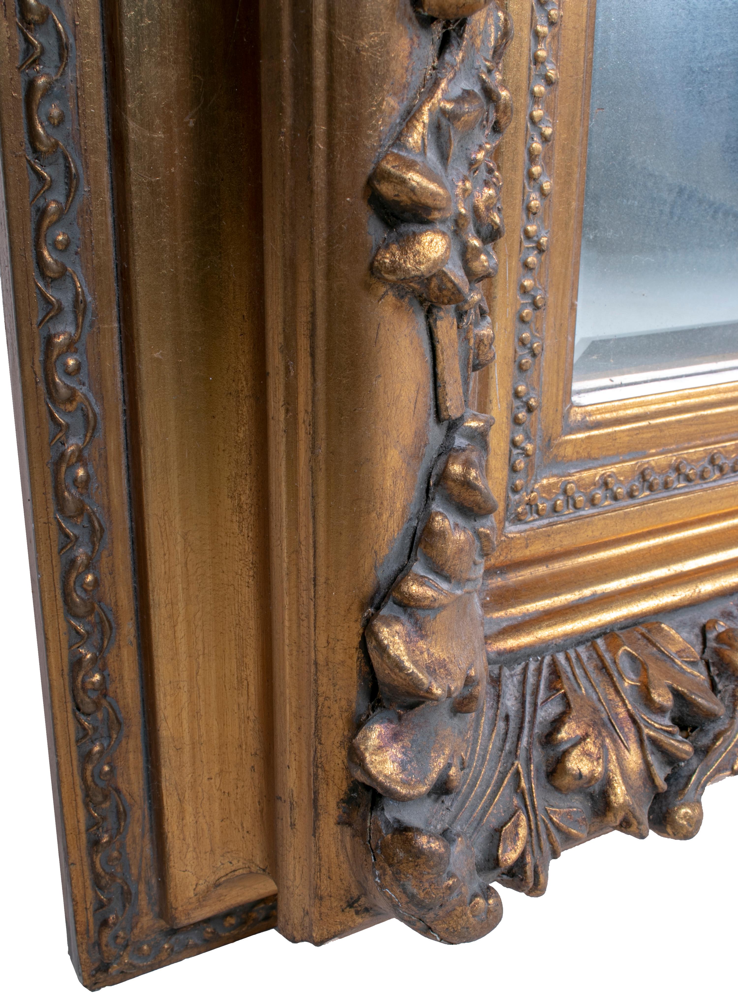 Wood Late 19th Century Spanish Rectangular Mirror with Ornamental Gilded Frame For Sale