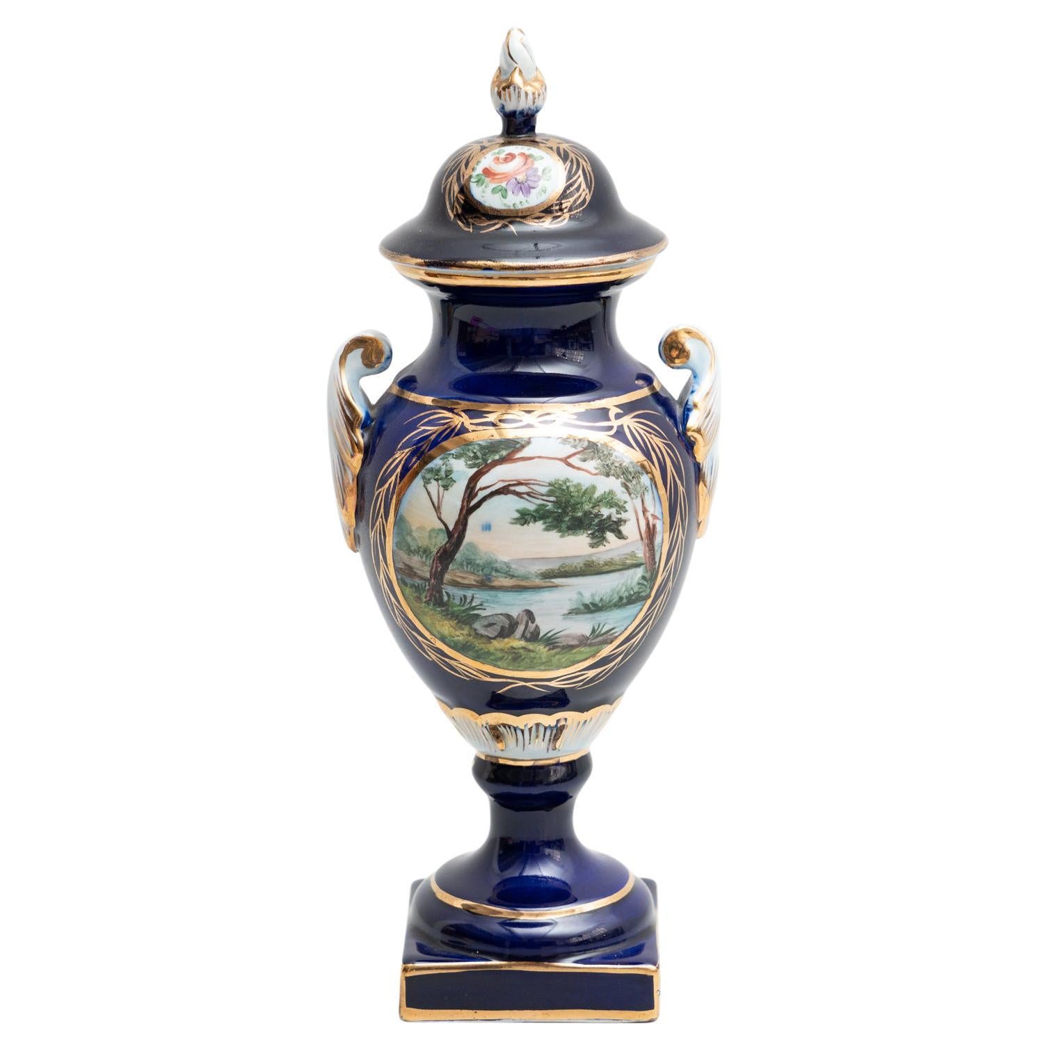 Late 19th Century Spanish Serves Style Lidded Vase For Sale