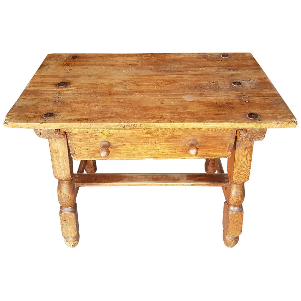 Late 19th Century Spanish Softwood Coffee Table with a Drawer