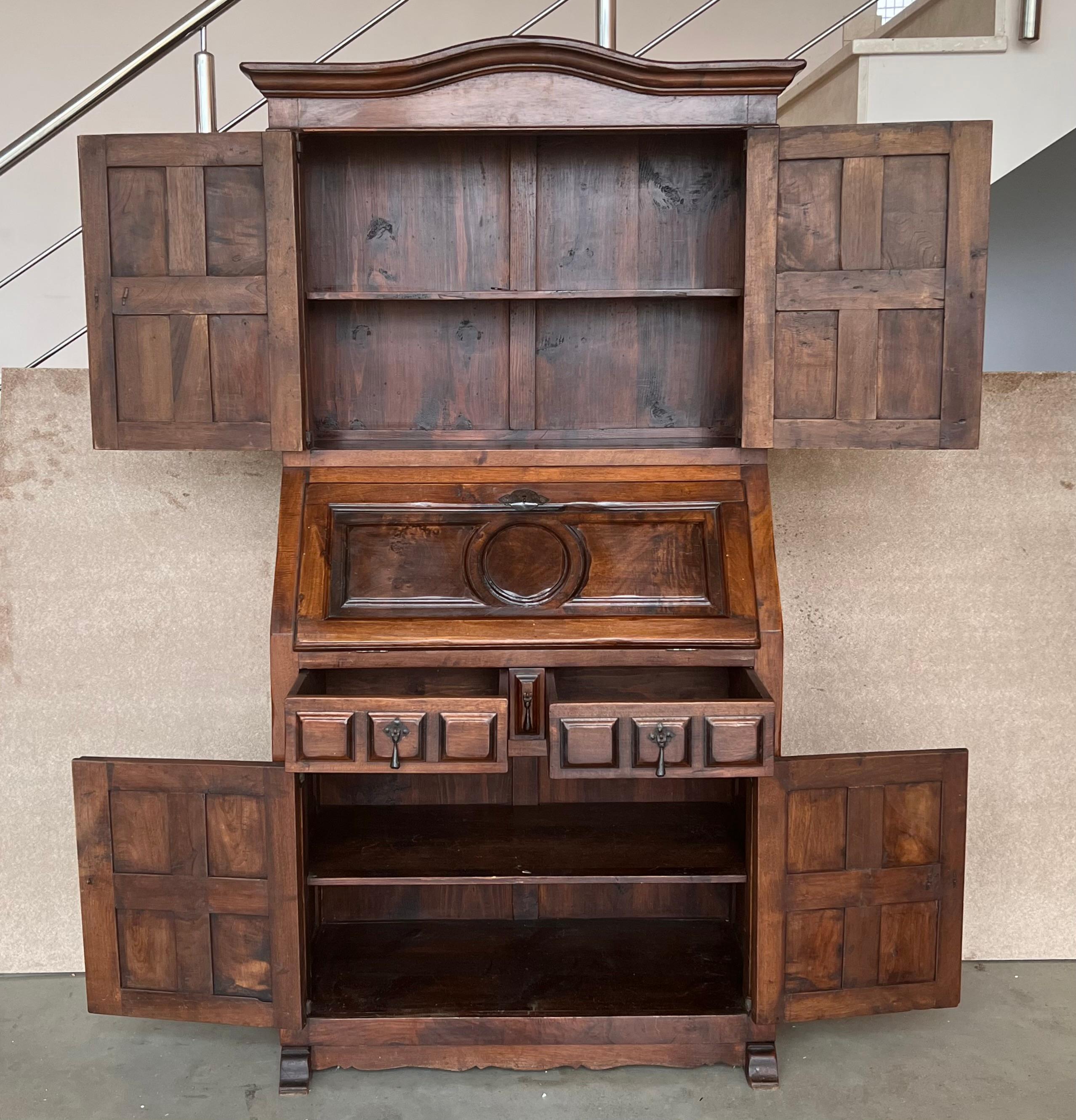 Baroque Late 19th Century Spanish Walnut Bureau Bookcase ‘Secretaire’ For Sale