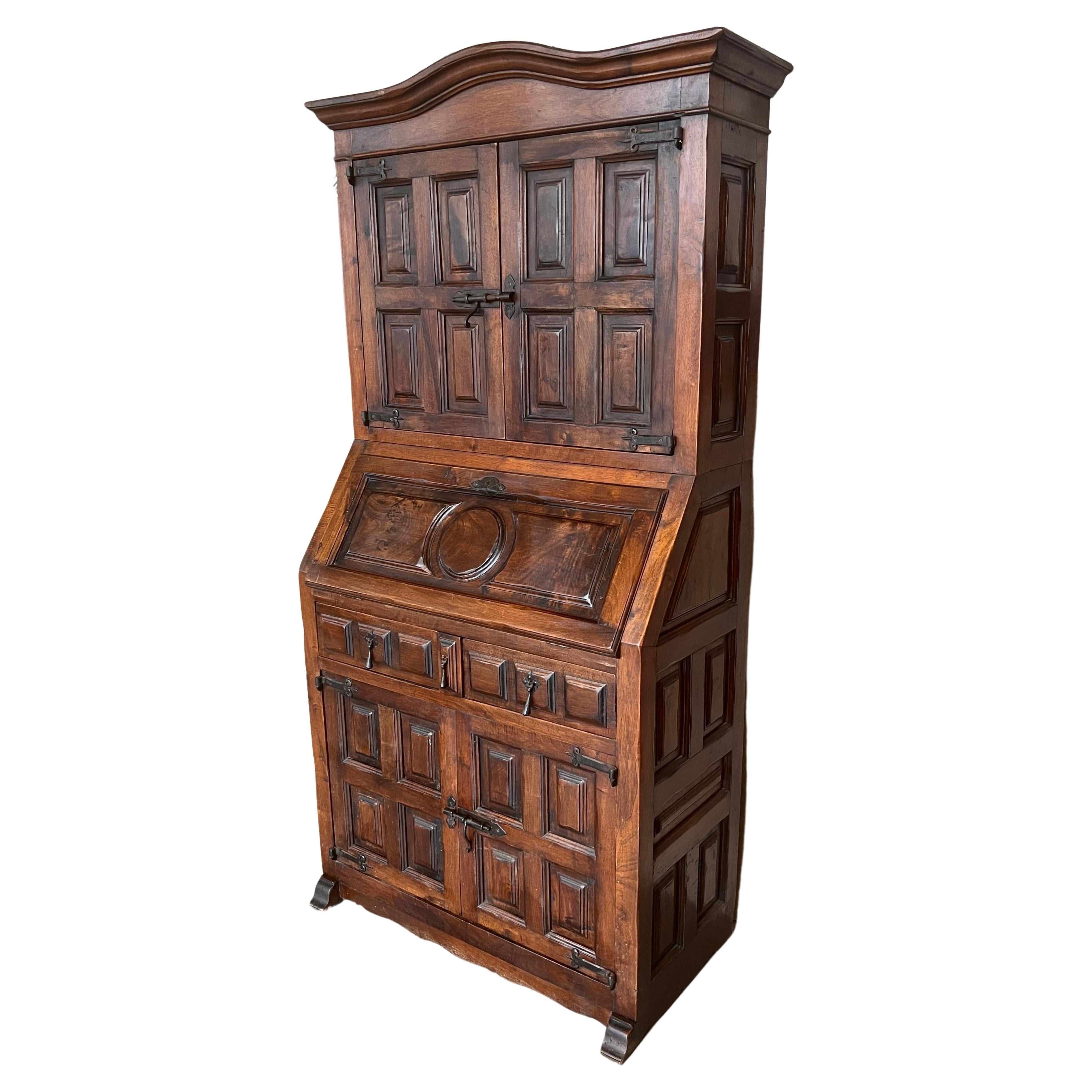 Late 19th Century Spanish Walnut Bureau Bookcase ‘Secretaire’ For Sale