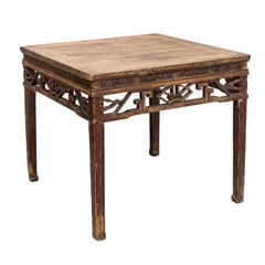 Late 19th Century Square Cypress Wood Table with Hoof Feet