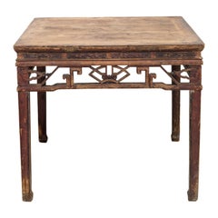 Antique Late 19th Century Square Cypress Wood Table with Hoof Feet