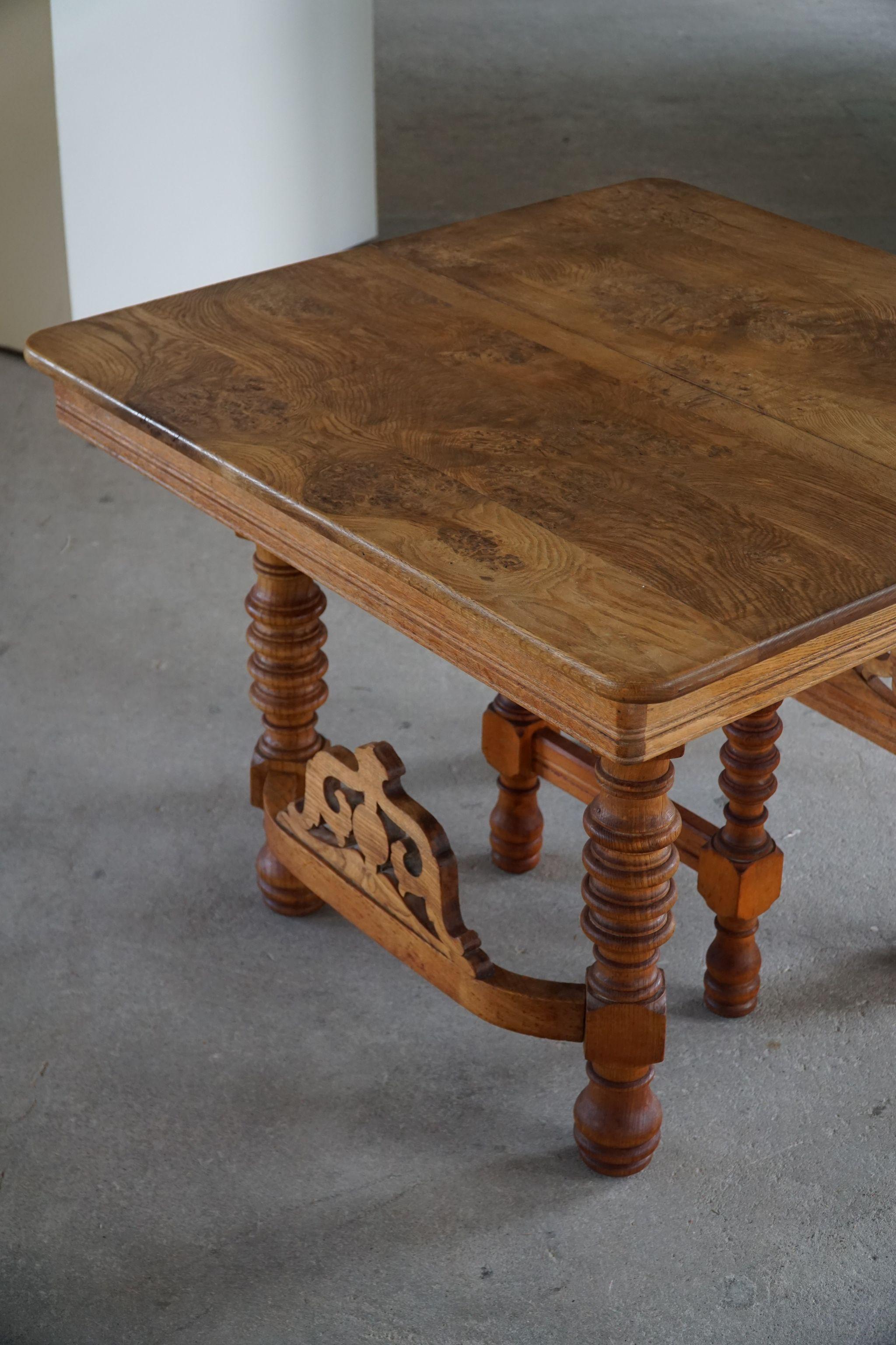Oak Late 19th Century Square Dining / Desk Table, Baroque, Danish Cabinetmaker For Sale