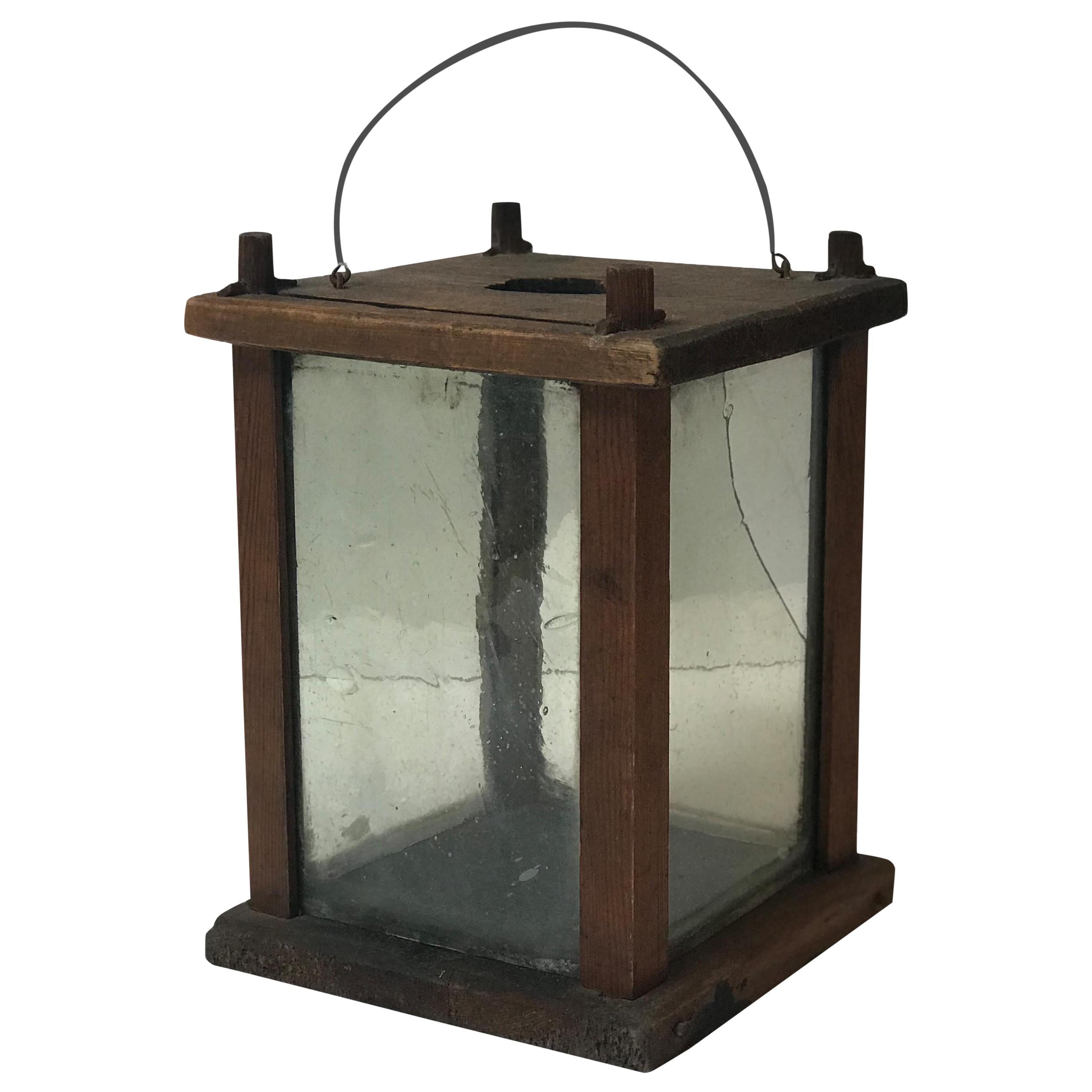 Late 19th Century Square Wooden Lantern from Sweden