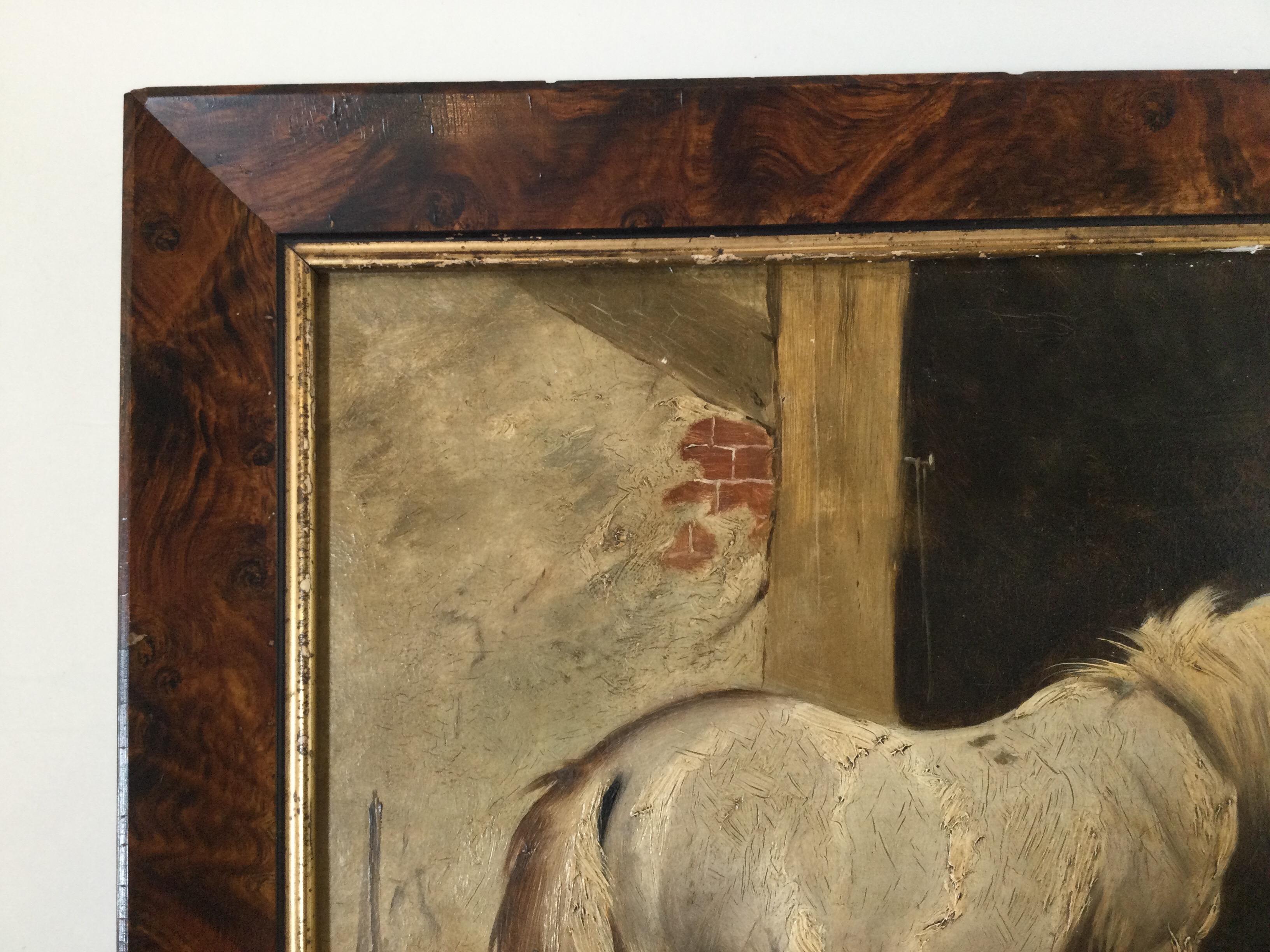 Inconnu Peinture à l'huile sur panneau - Scène d'une écurie de la fin du XIXe siècle en vente