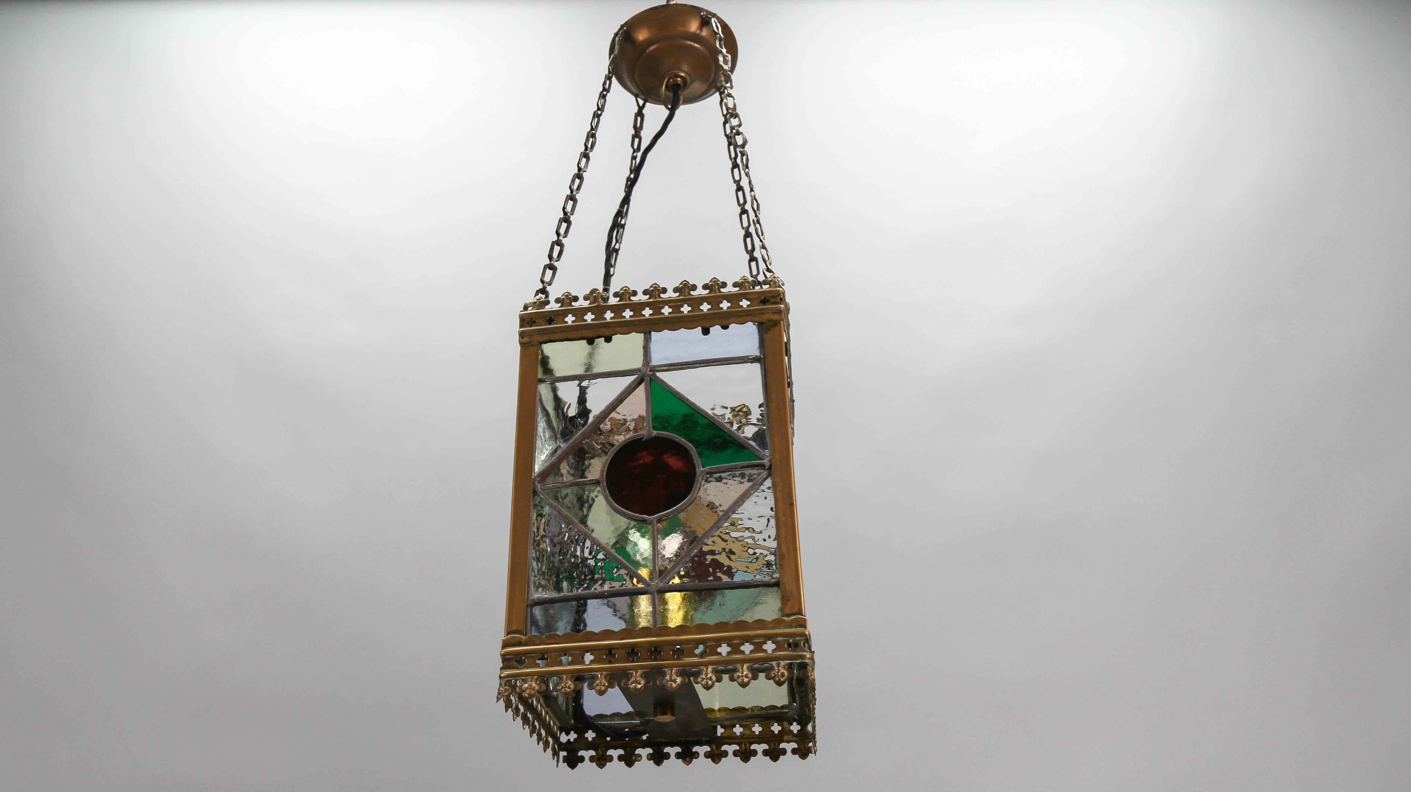 Late 19th Century Stained Glass and Brass Lantern 7
