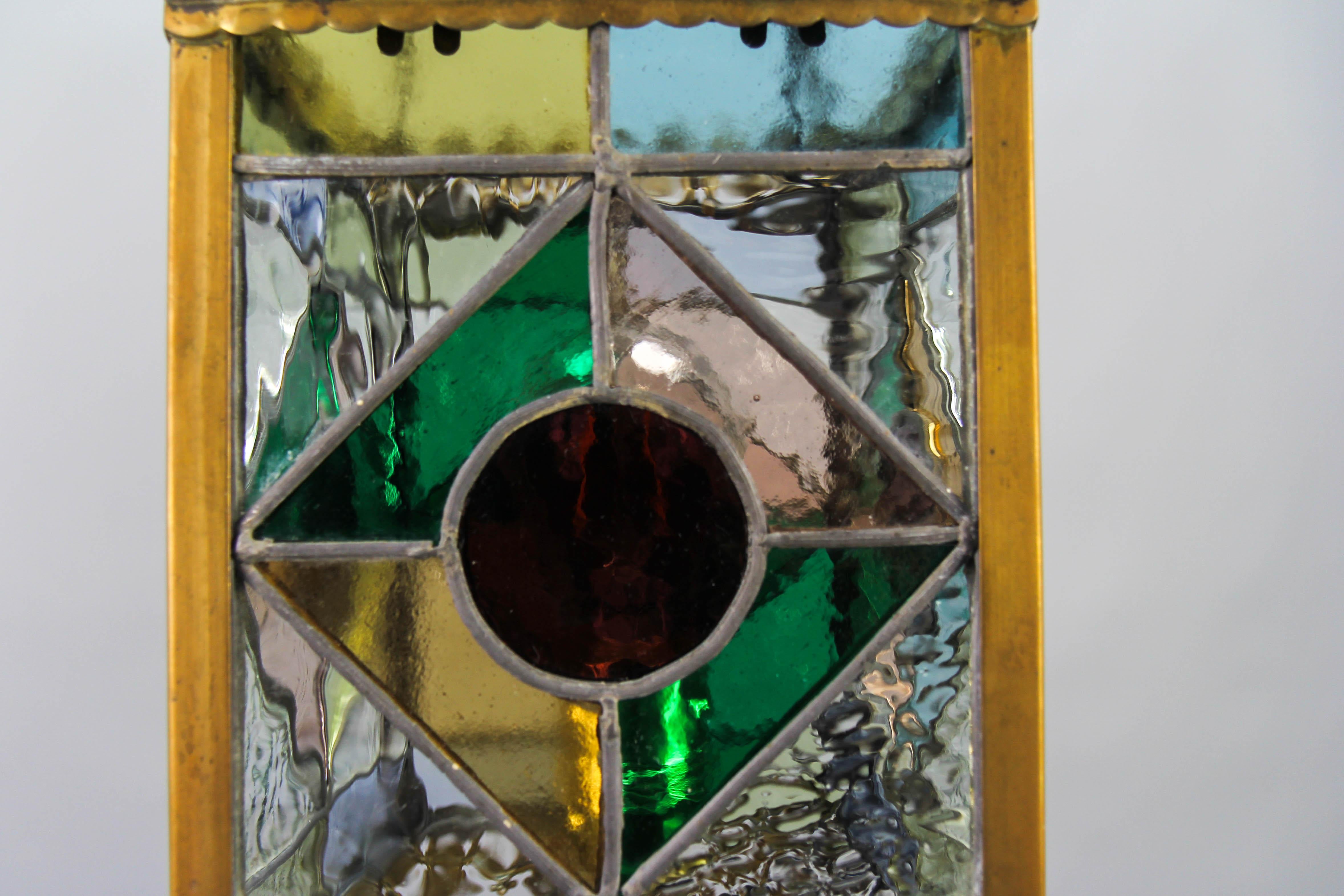 Late 19th Century Stained Glass and Brass Lantern 8