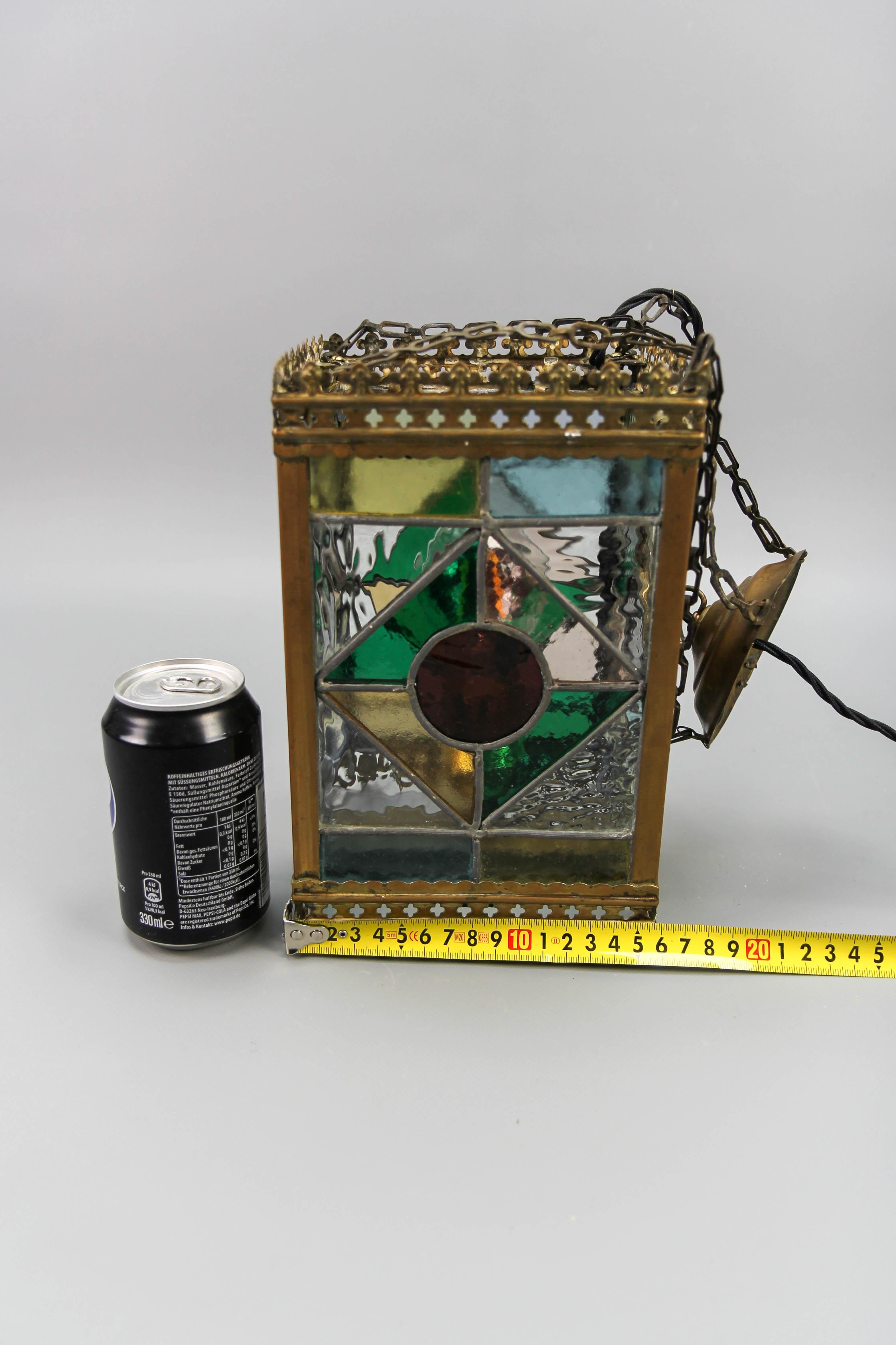 Late 19th Century Stained Glass and Brass Lantern 9