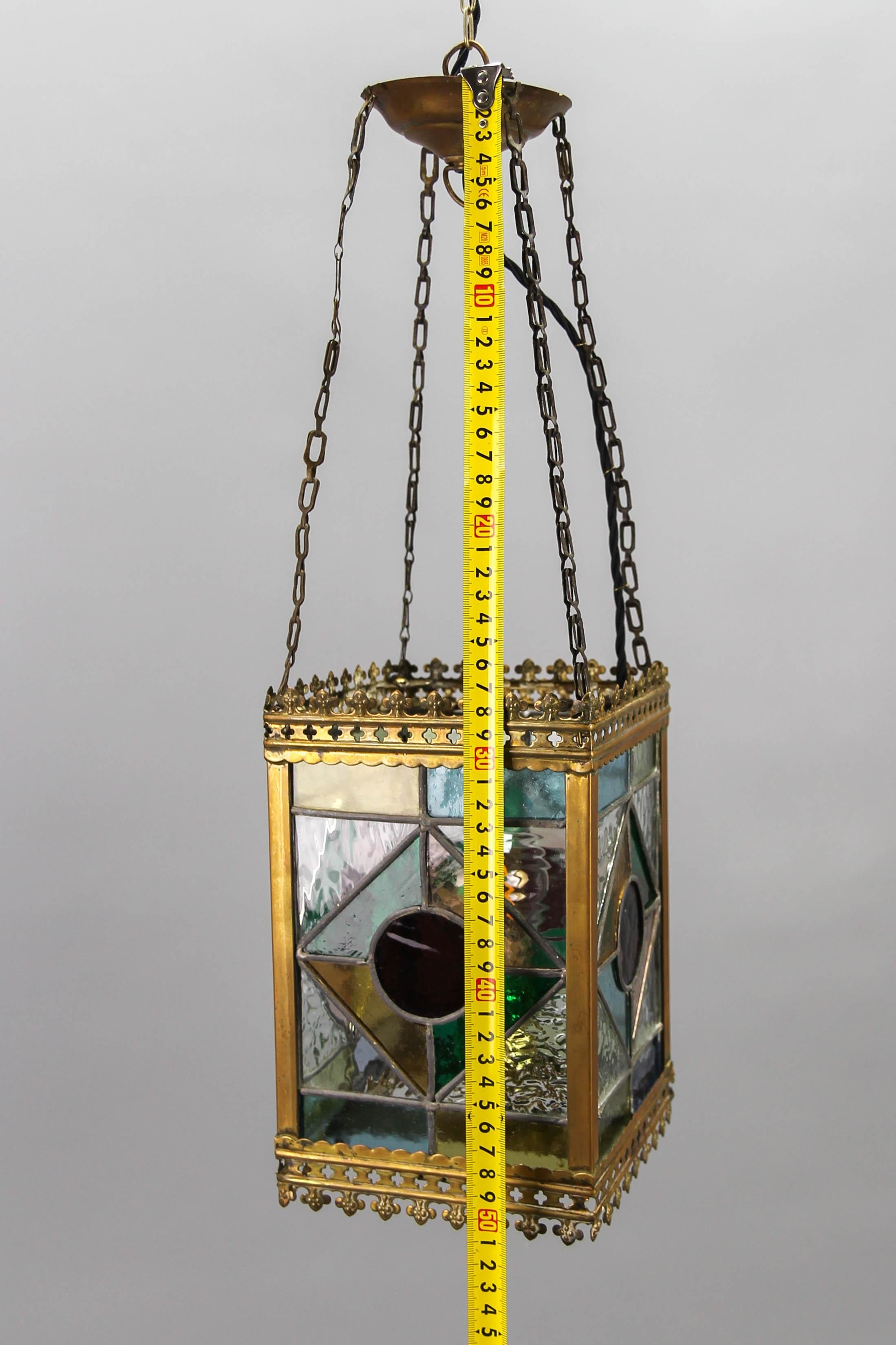 Late 19th Century Stained Glass and Brass Lantern 10