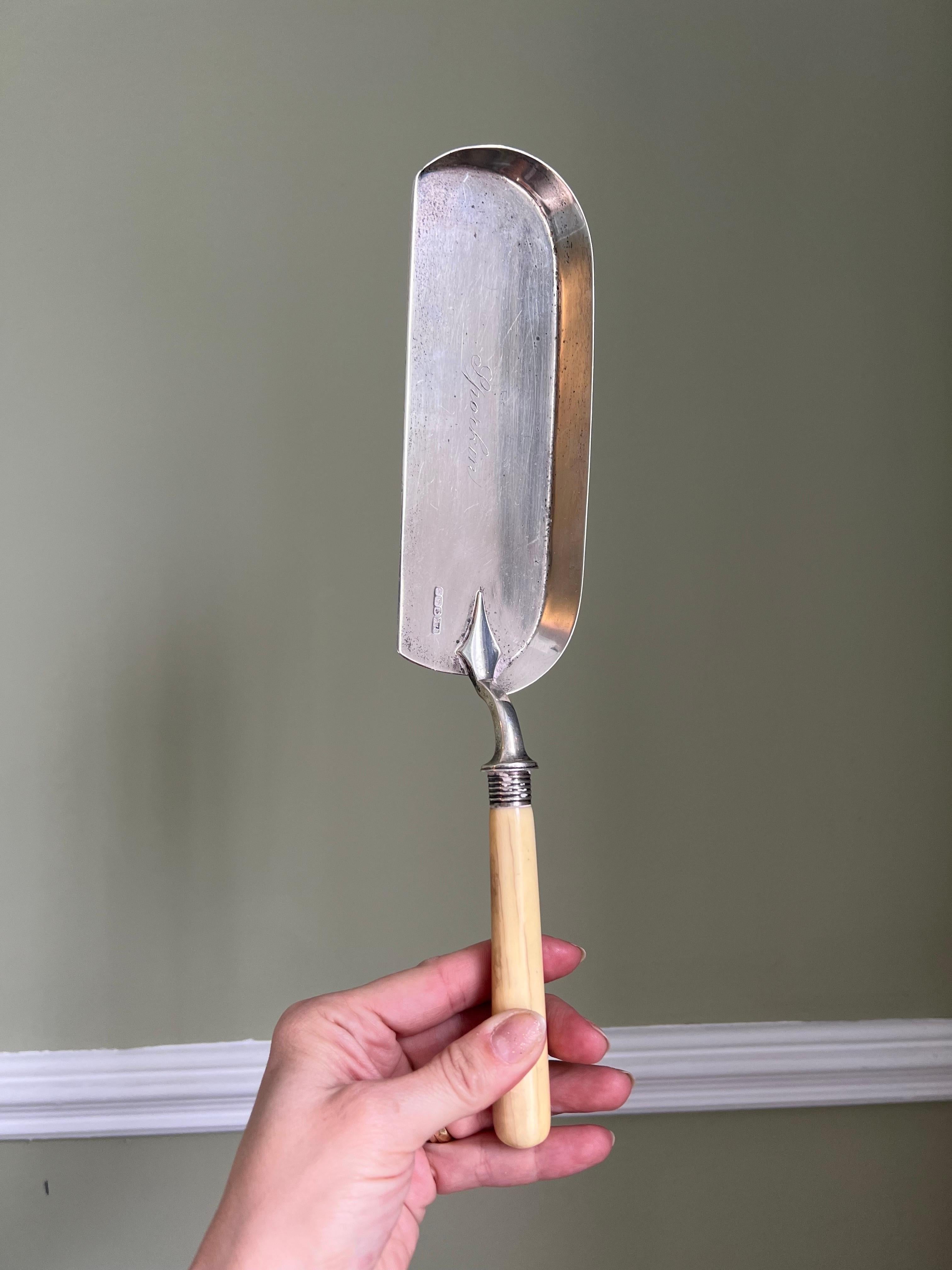 English Late 19th Century Sterling Silver & Bone Handle Crumber