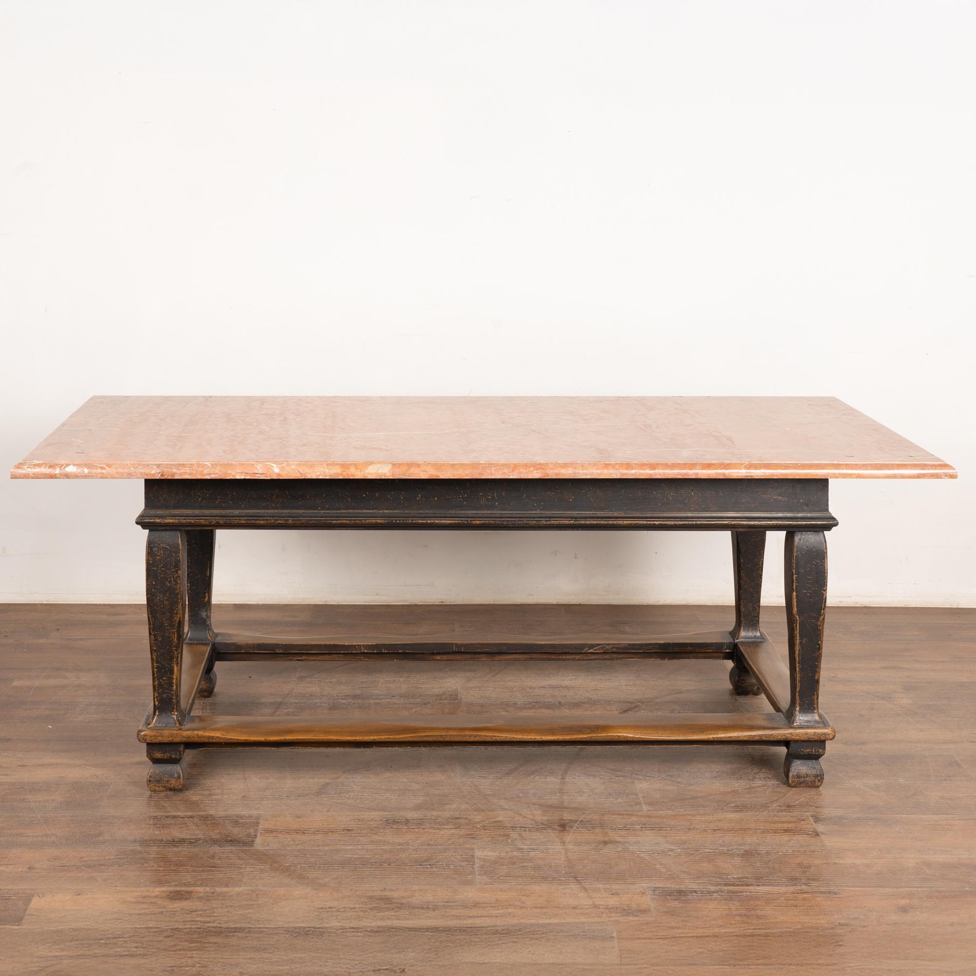 Danish Late 19th Century Stone Top Black Baroque Library Table