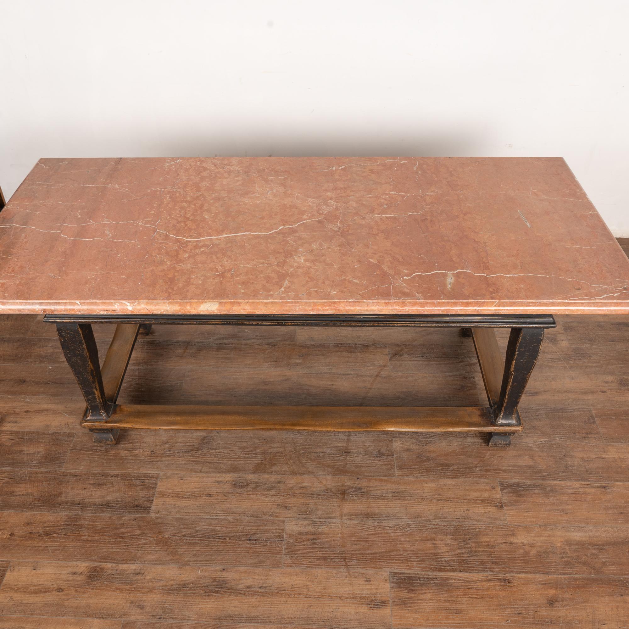 Late 19th Century Stone Top Black Baroque Library Table In Good Condition In Round Top, TX