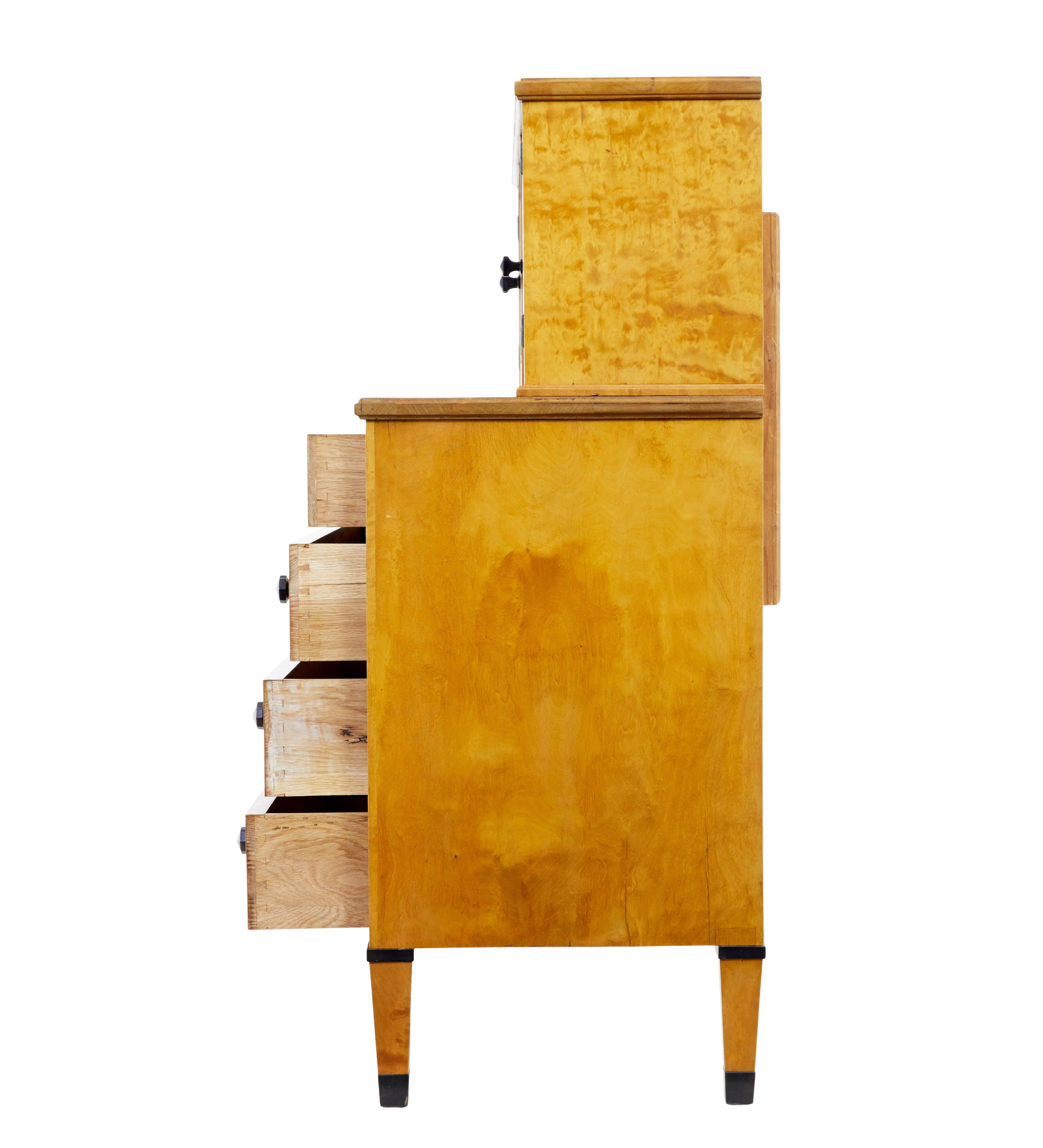 Late 19th century Swedish birch Art Nouveau cabinet on chest In Good Condition For Sale In Debenham, Suffolk
