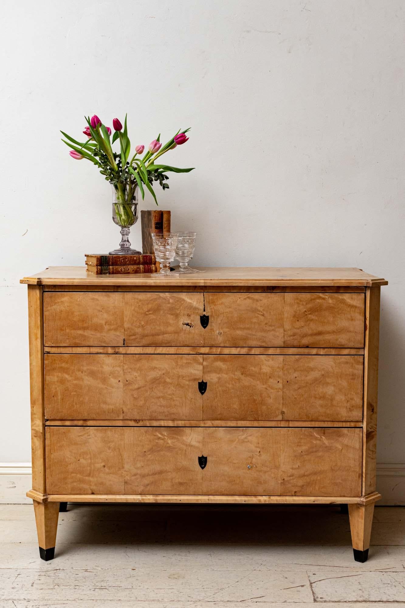 Directoire Late 19th Century Swedish Birch Three-Drawer Commode or Chest of Drawers