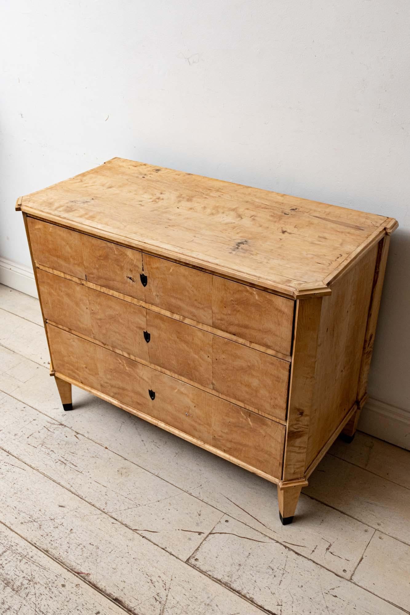 Wood Late 19th Century Swedish Birch Three-Drawer Commode or Chest of Drawers