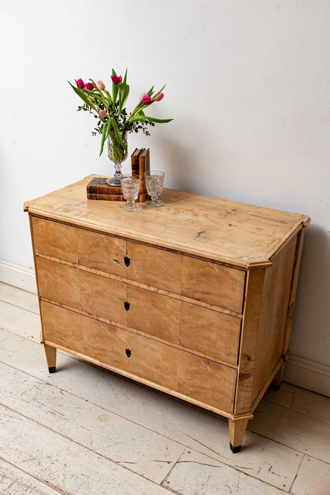 Late 19th Century Swedish Birch Three-Drawer Commode or Chest of Drawers 1