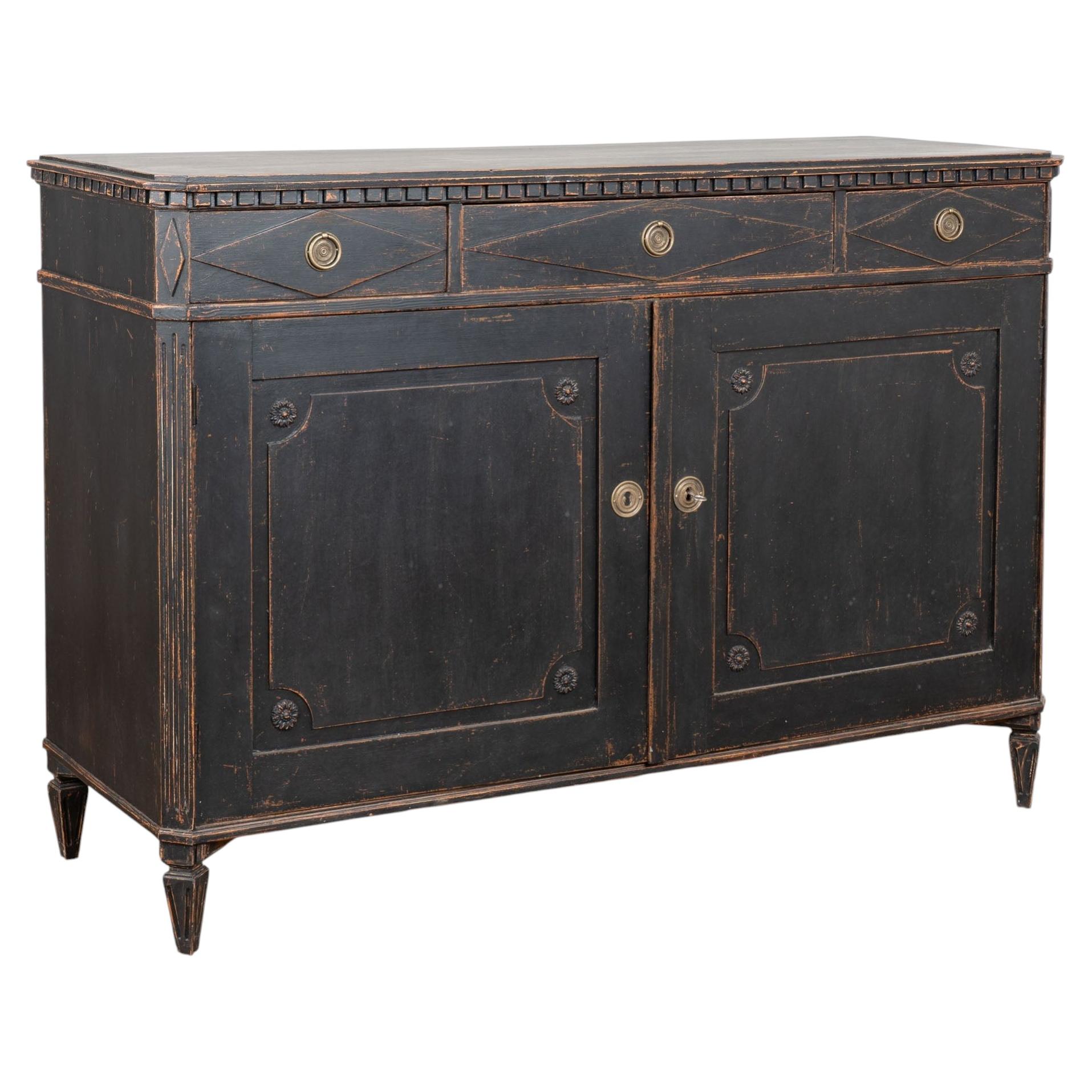 Late 19th Century Swedish Black Gustavian Sideboard Buffet