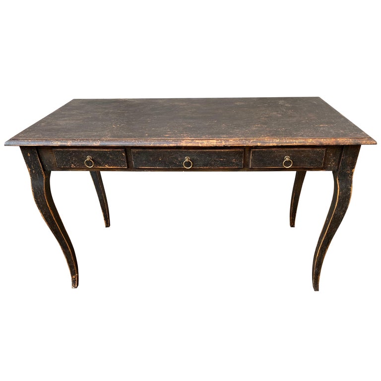 Late 19th Century Swedish Black Painted Gustavian Writing Desk For Sale