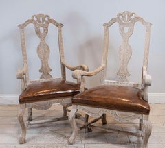 Chaises sculptées ou chaises d'appoint en chêne blanchi de Suède du 19e siècle