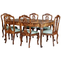 Late 19th Century Swedish Burr Walnut Dining Table and 6 Chairs