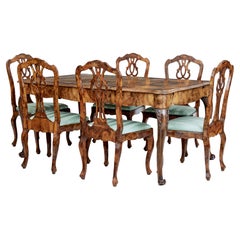 Antique Late 19th Century Swedish Burr Walnut Dining Table and 6 Chairs