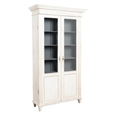 Antique Late 19th Century Swedish Gustavian Style White Bookcase Cabinet
