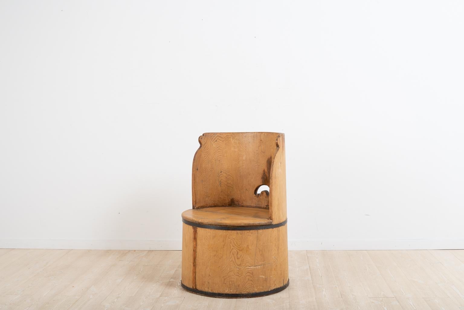 Folk Art Late 19th Century Swedish Stump Chair in Solid Pine For Sale