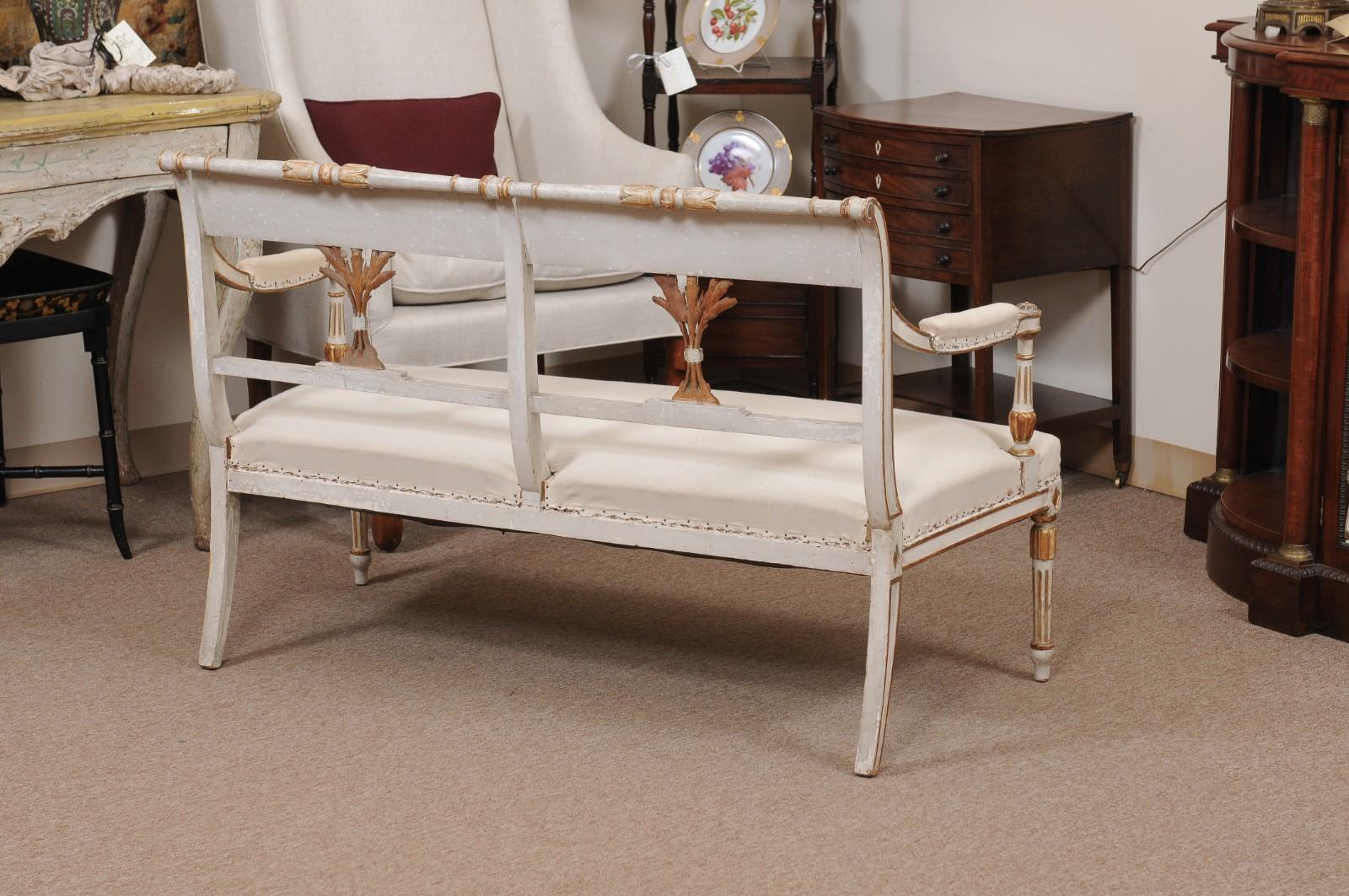 Late 19th Century Swedish Neoclassical Style Painted & Parcel Gilt Bench / Sette 8