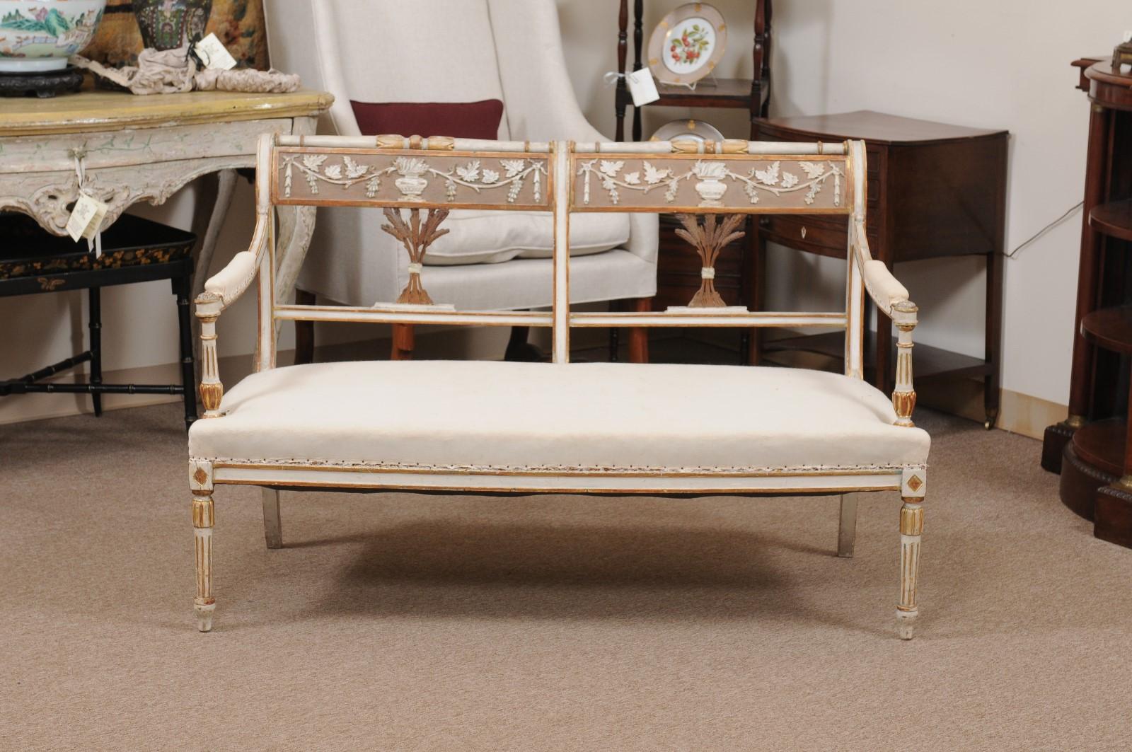 Late 19th Century Swedish Neoclassical Style Painted & Parcel Gilt Bench / Sette 3
