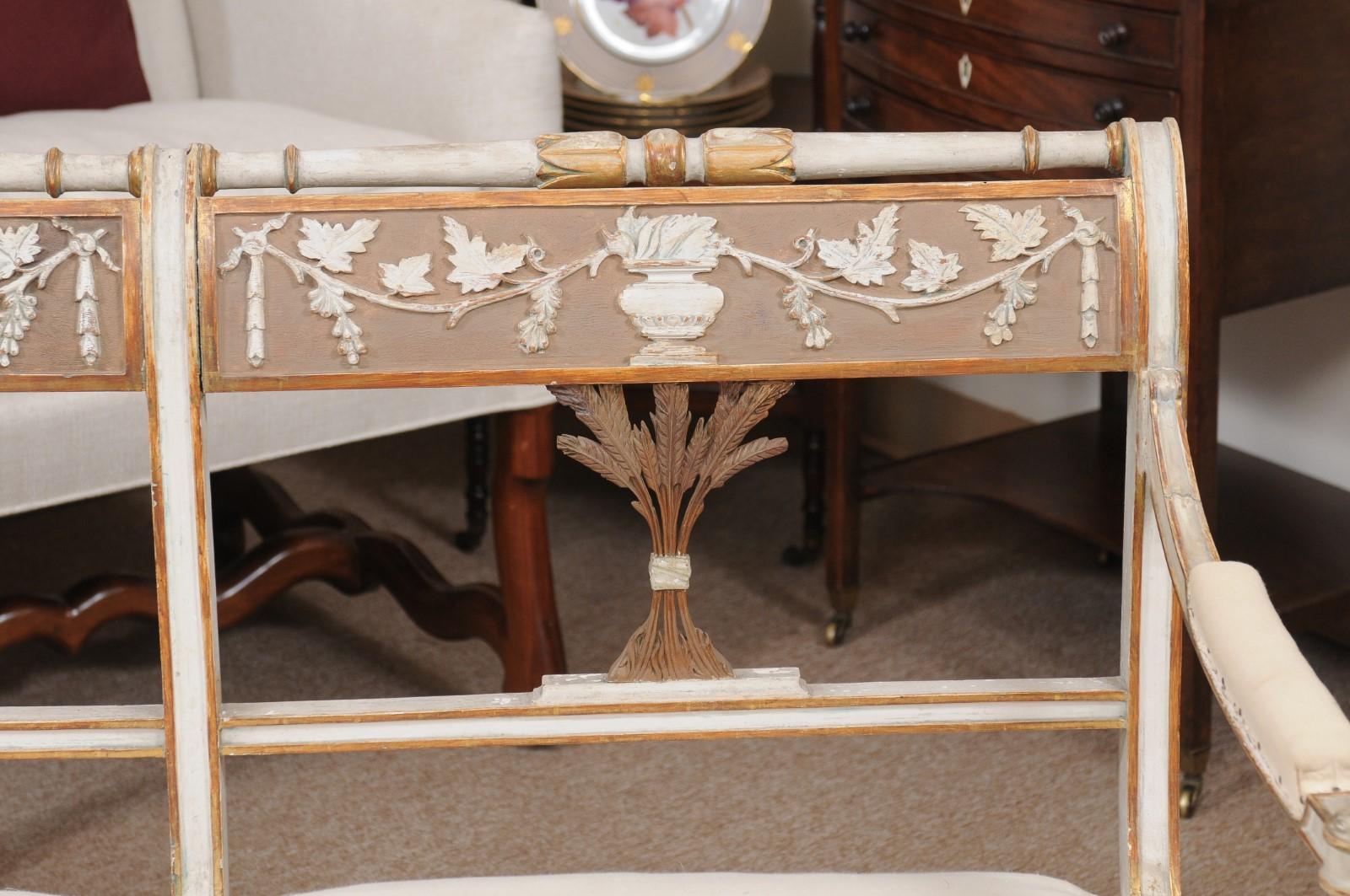 Late 19th Century Swedish Neoclassical Style Painted & Parcel Gilt Bench / Sette 4