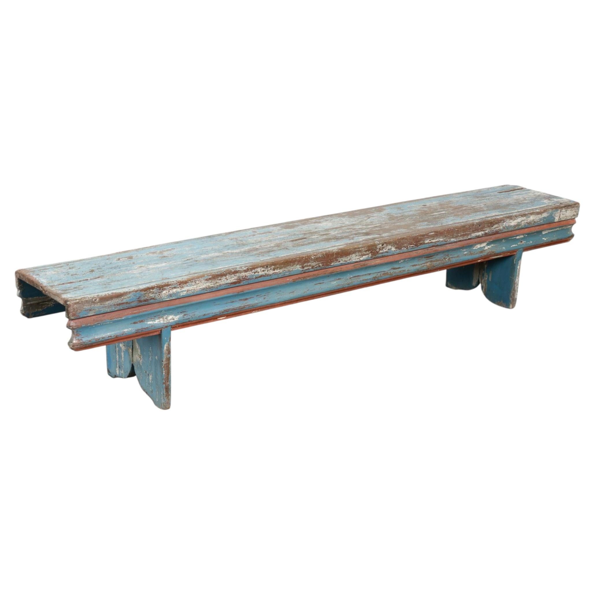 Late 19th-Century Swedish Original Blue Painted Bench