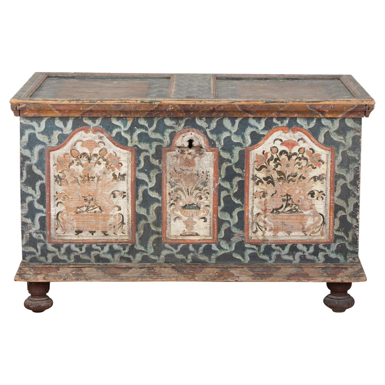 Late 19th Century Swedish Painted Marriage Chest For Sale