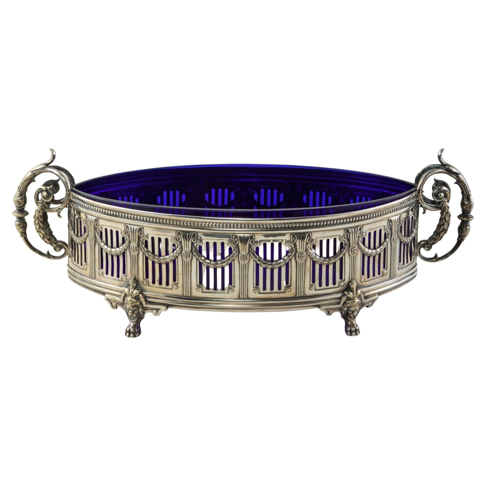 Late 19th Century Swedish Sterling Silver Jardiniere, Cobalt Blue Glass Insert