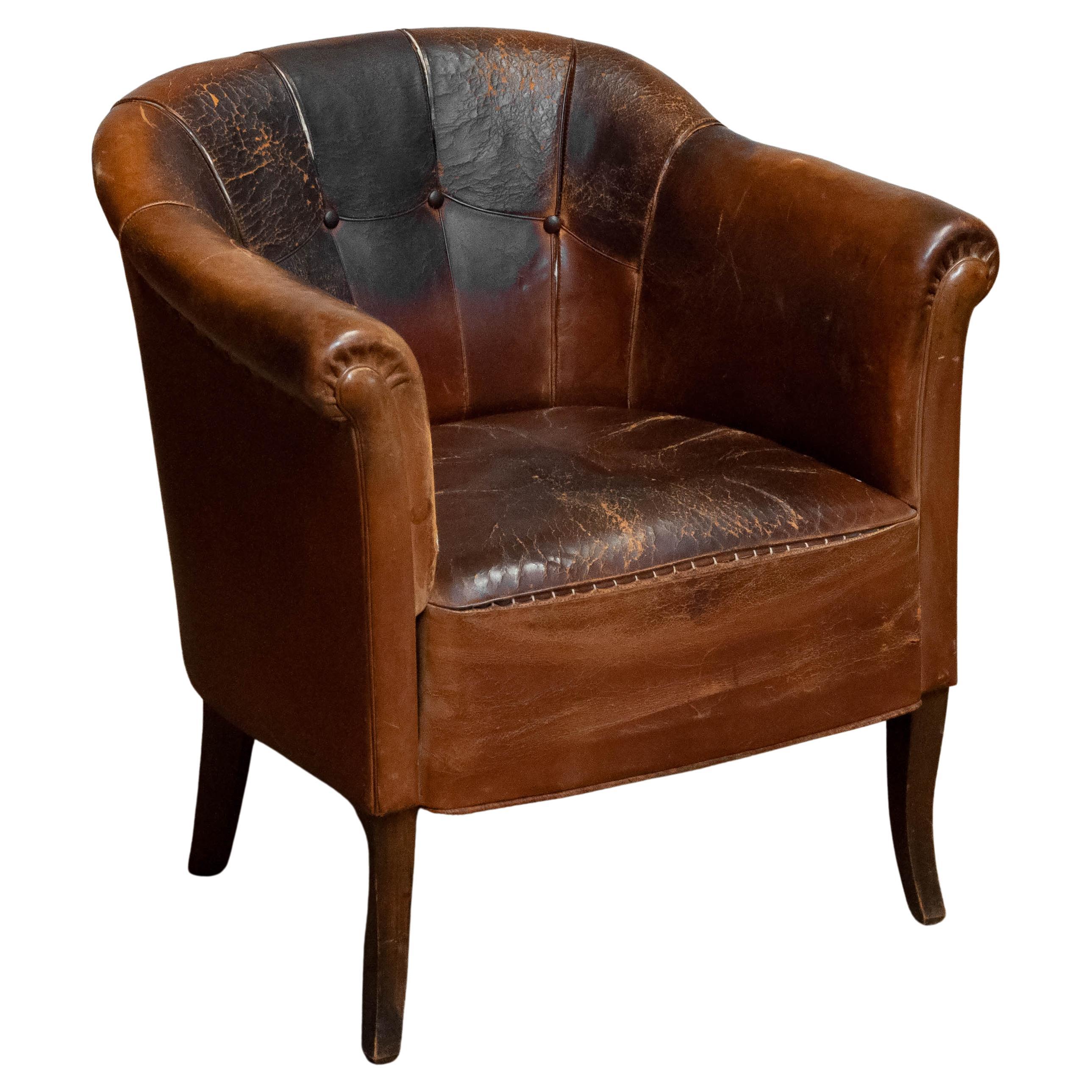Late 19th Century Swedish Tan / Brown Nailed Leather Lounge / Club / Cigar  Chair For Sale at 1stDibs | leather cigar chair, cigar chairs, brown  leather cigar chair